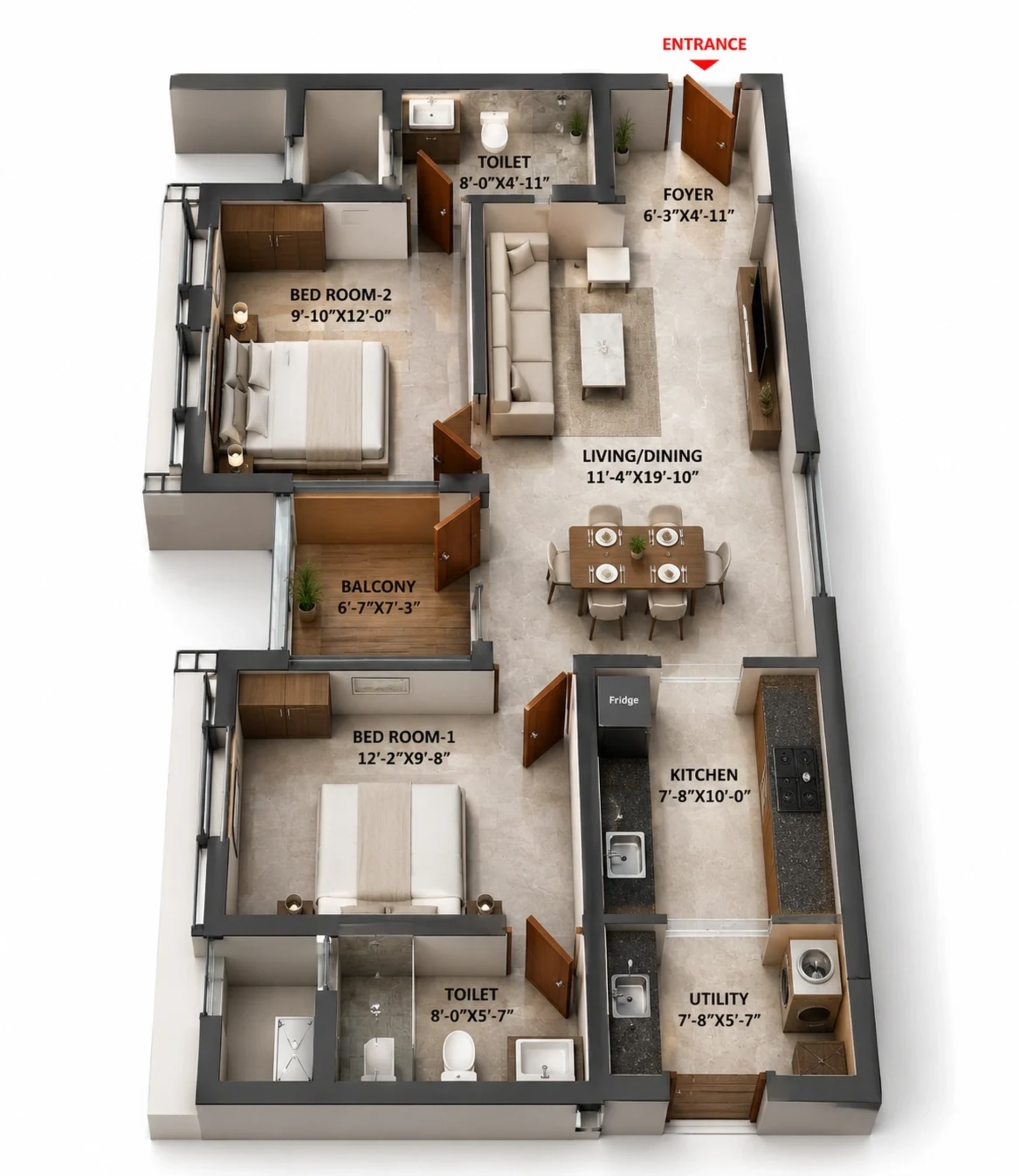 2 BHK Apartment Floor Plan – S and S Centris