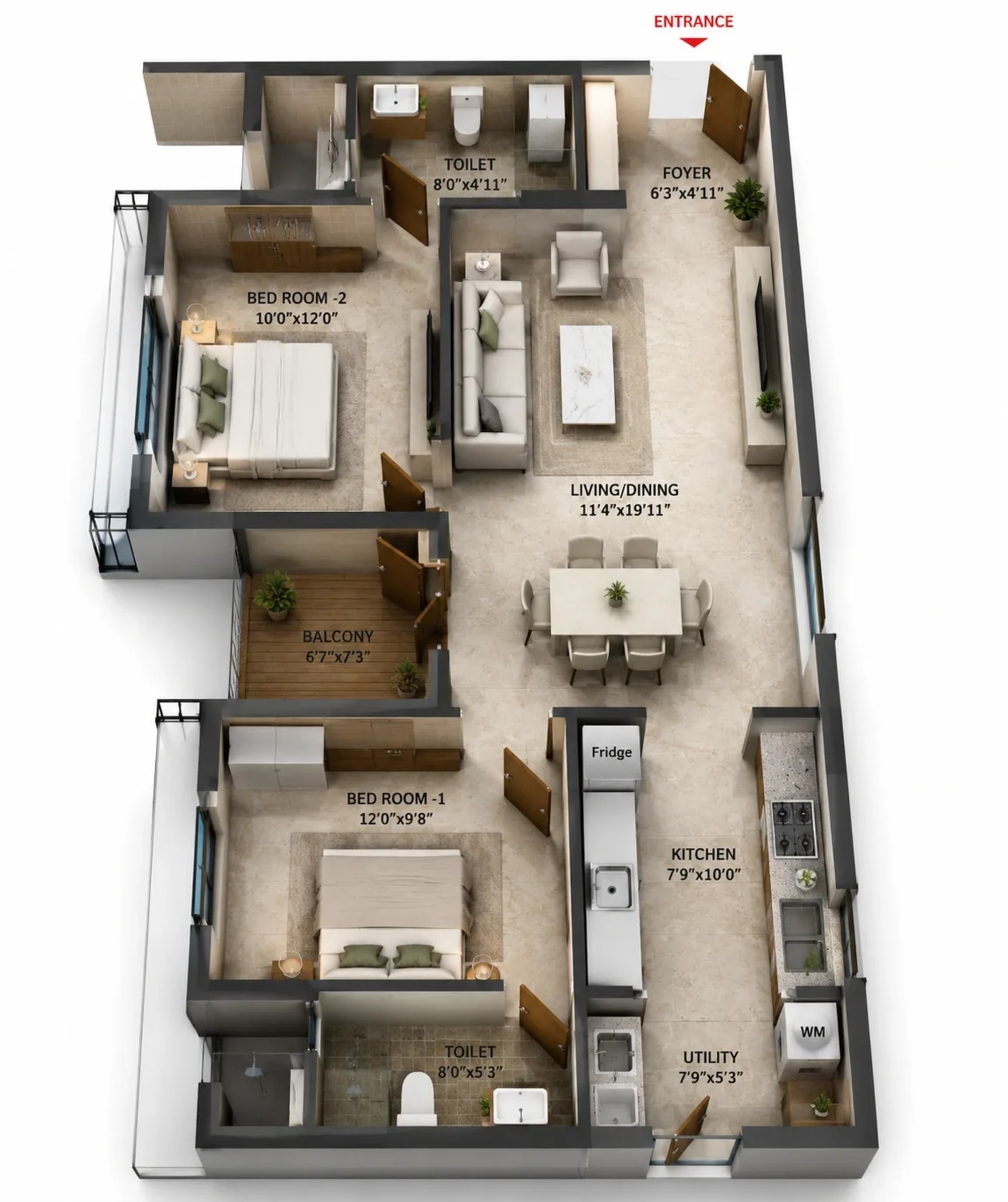 2 BHK Apartment Floor Plan – S and S Centris