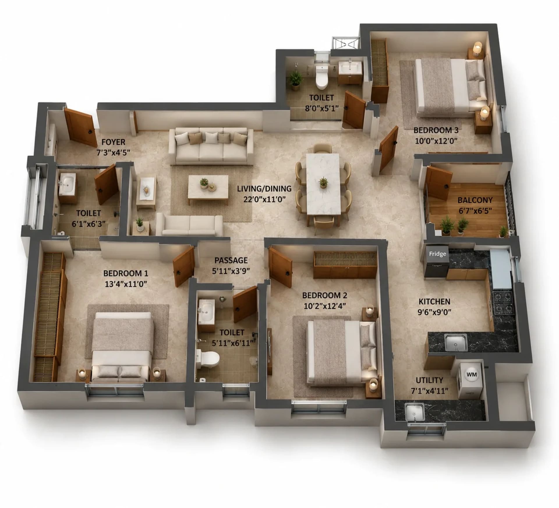 3 BHK Apartment Floor Plan – S and S Centris