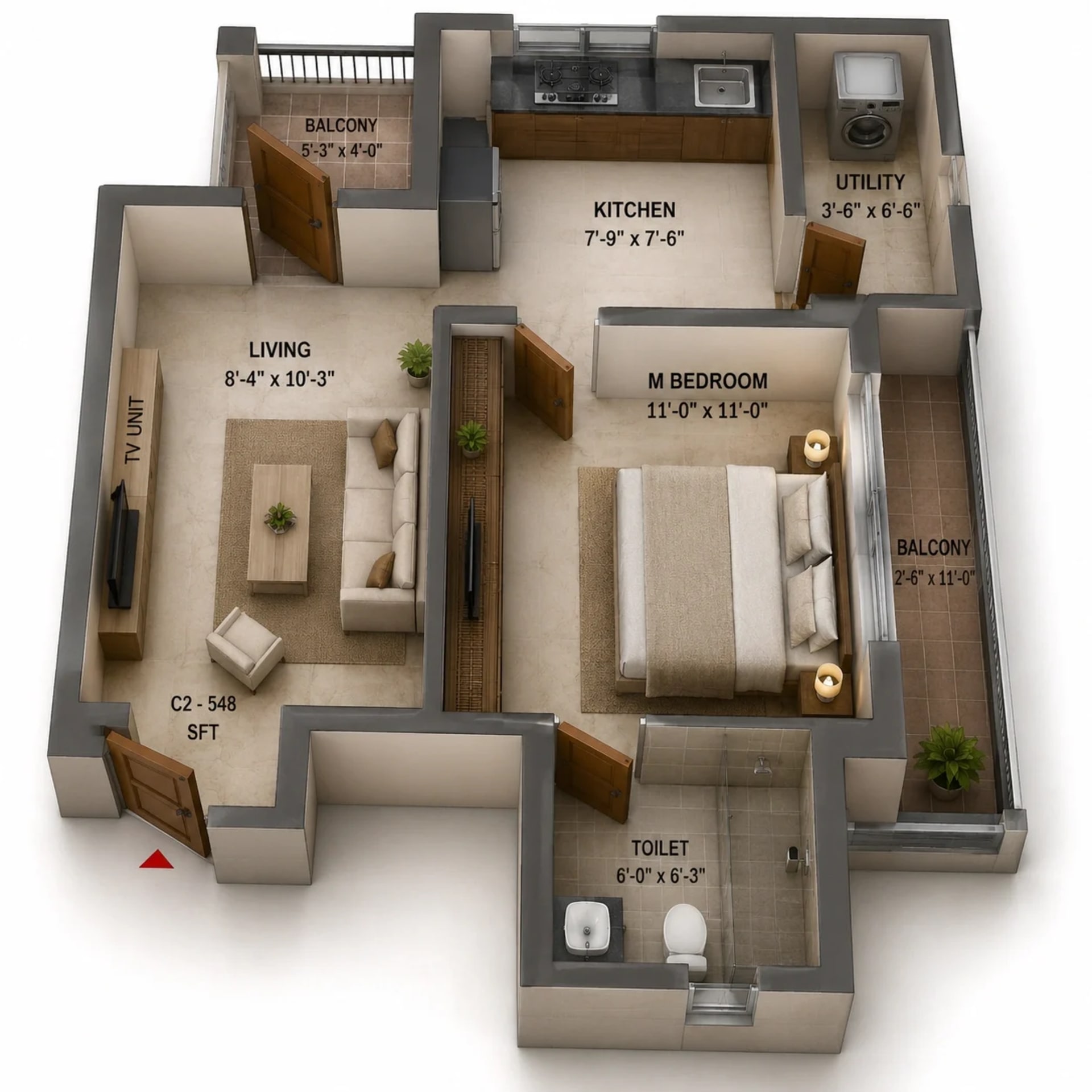 1 BHK Apartment Floor Plan – Shelter Ventura One