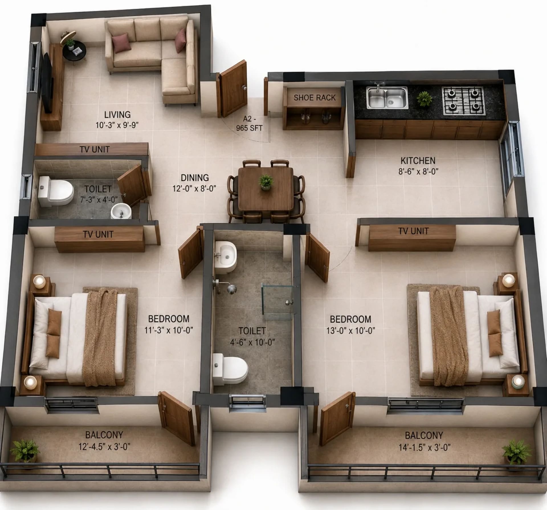 2 BHK Apartment Floor Plan – Shelter Ventura One