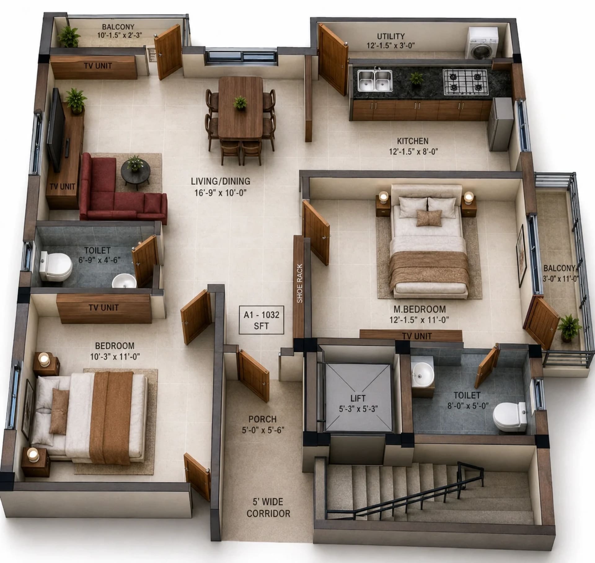 2 BHK Apartment Floor Plan – Shelter Ventura One
