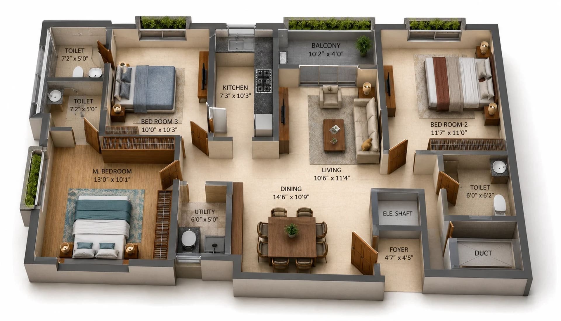 3 BHK Apartment Floor Plan – Advik Arcadia 