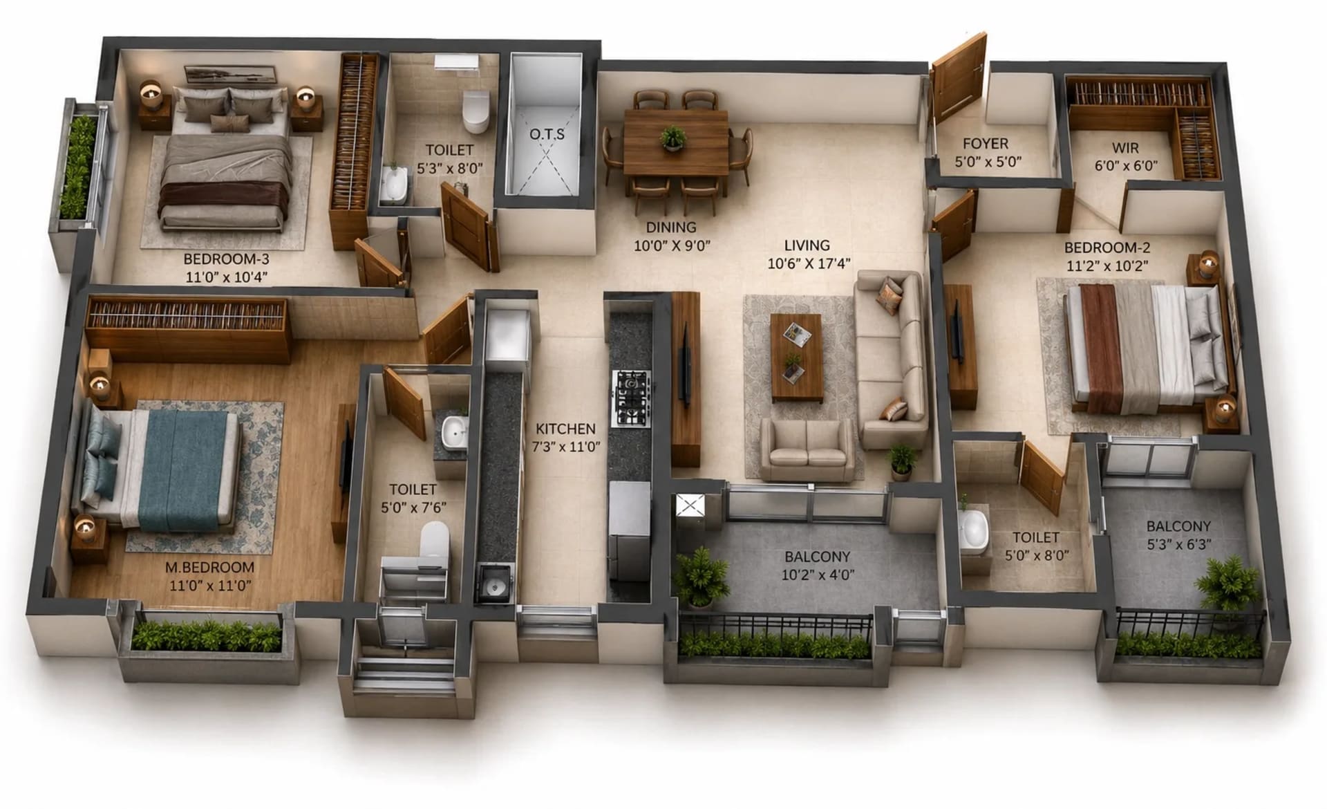 3 BHK Apartment Floor Plan – Advik Arcadia 