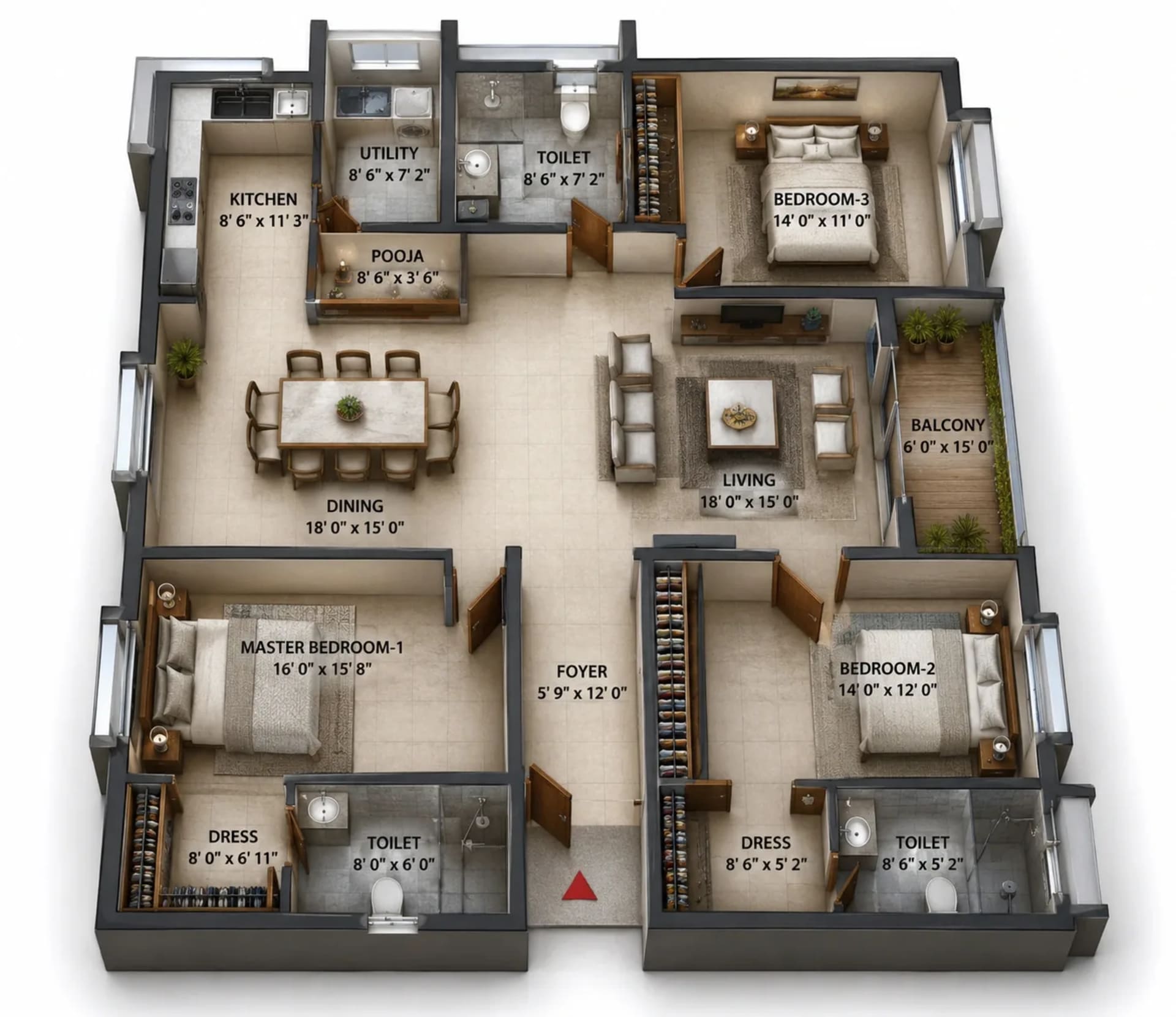 3 BHK Apartment Floor Plan – Baashyaam Enchanted