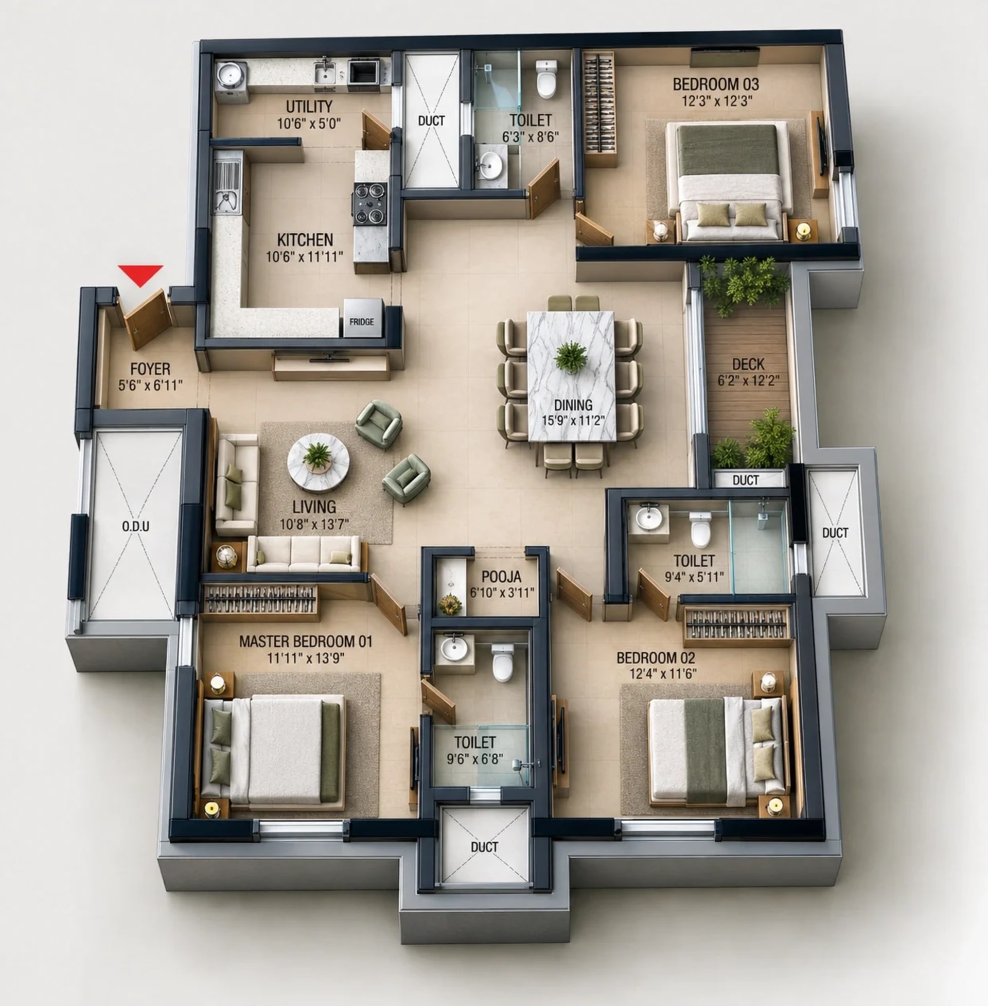 3 BHK Apartment Floor Plan – Baashayaam Srinivasa