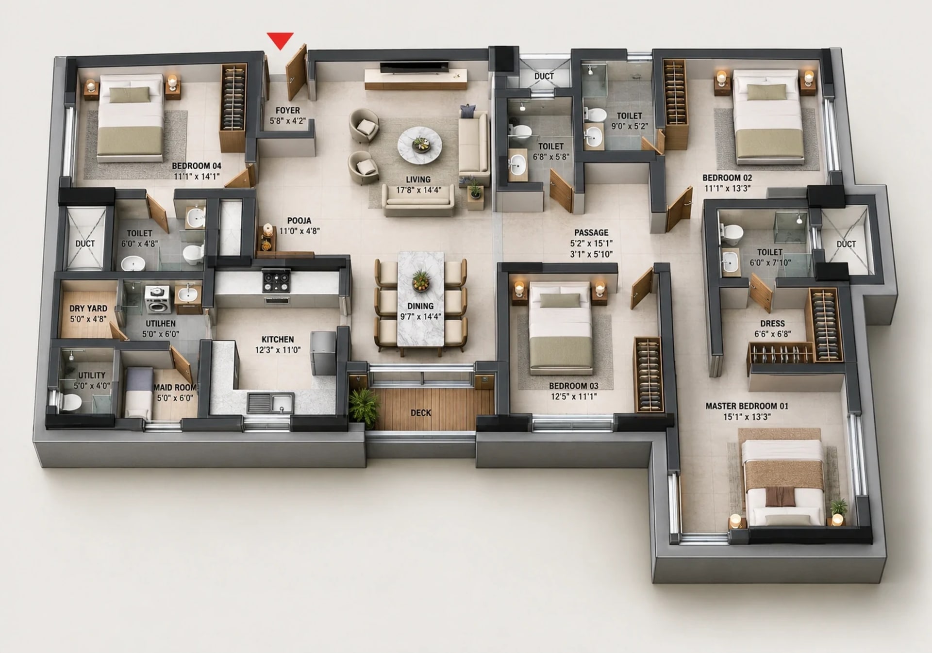 4 BHK Apartment Floor Plan – Baashayaam Srinivasa