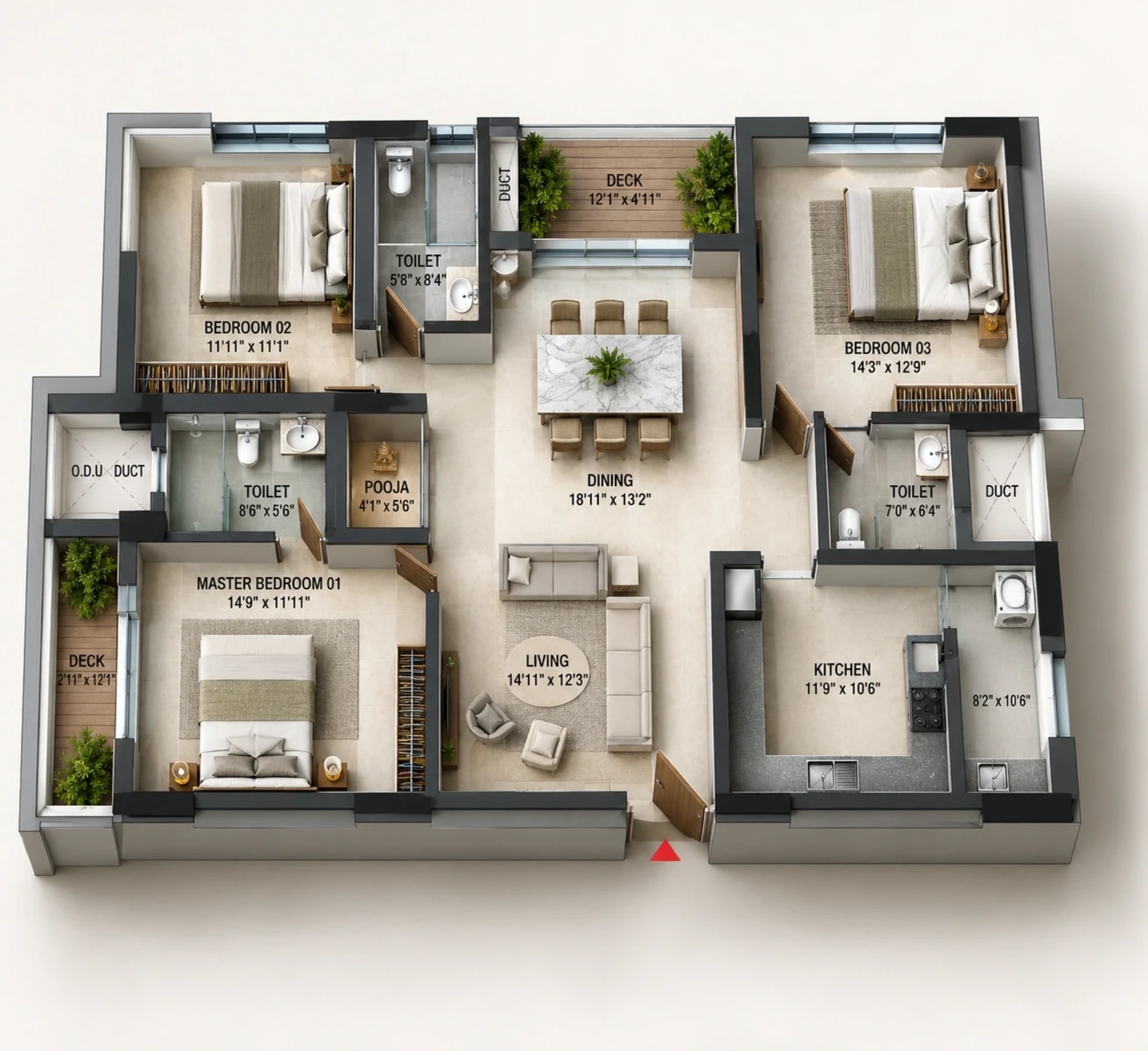 3 BHK Apartment Floor Plan – Baashayaam Srinivasa