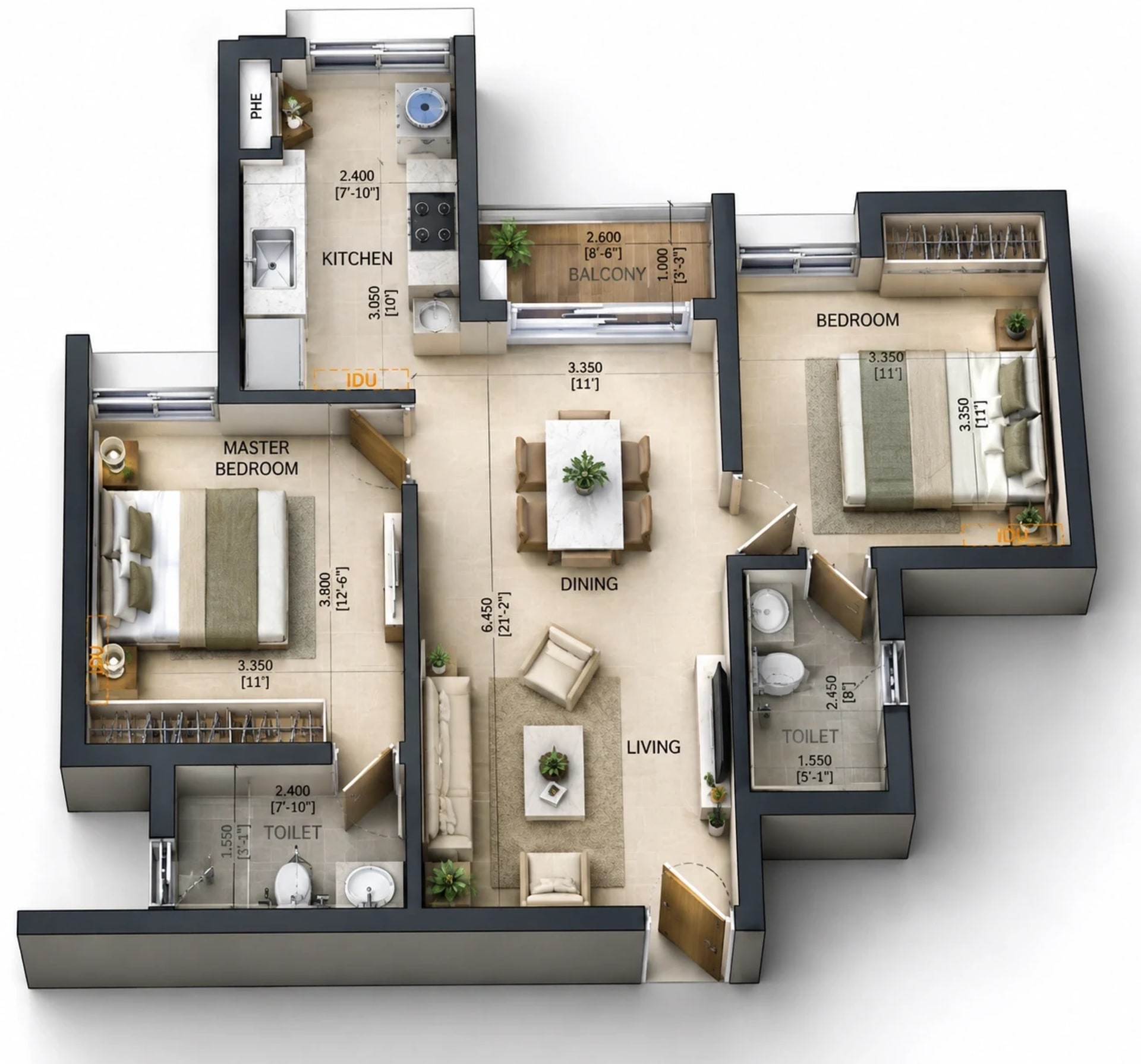 2 BHK Apartment  Floor Plan – Baashayaam Crown Residences
