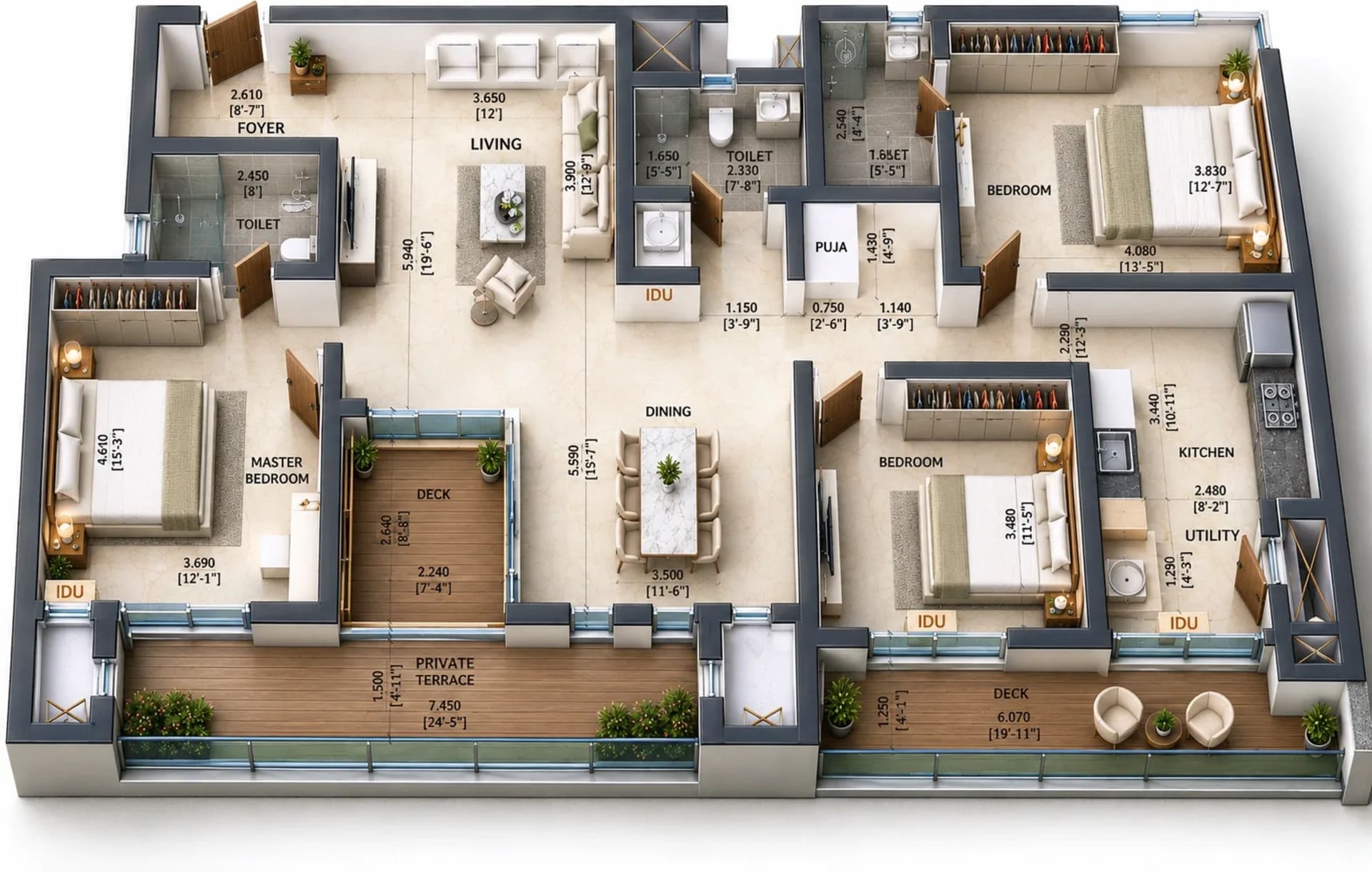 3 BHK Apartment Floor Plan – Baashayaam Crown Residences