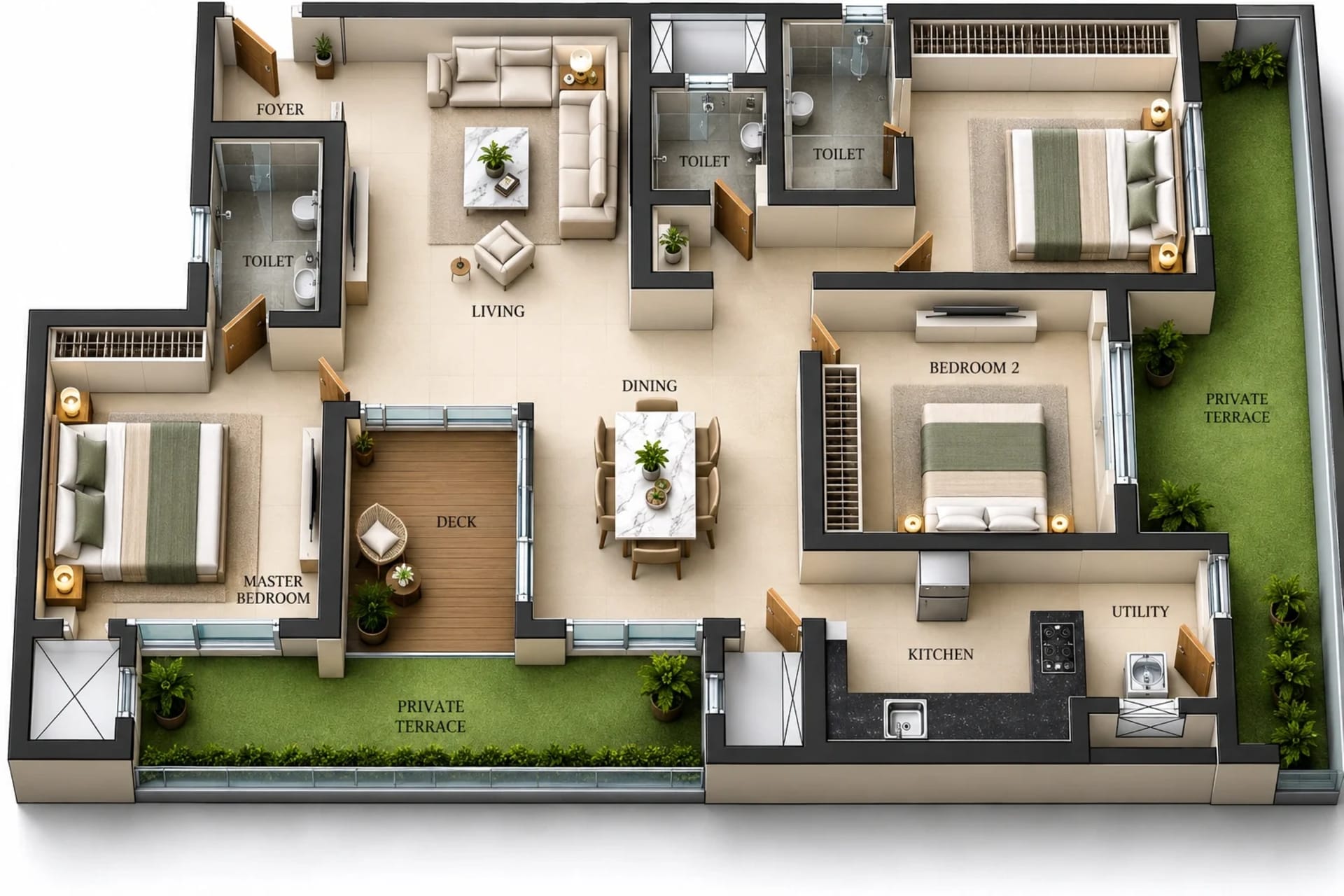 3 BHK Apartment Floor Plan – Baashayaam Crown Residences