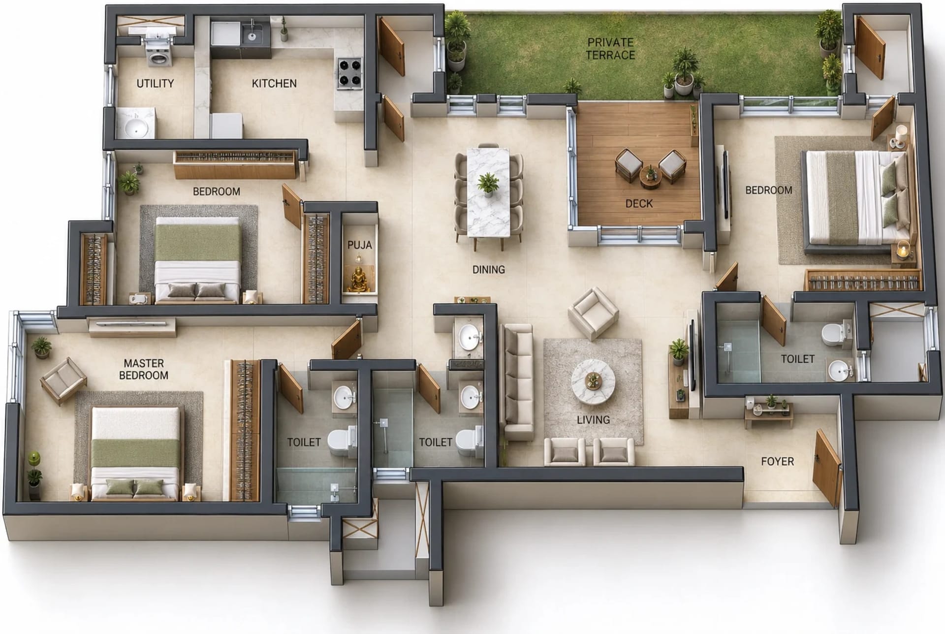3 BHK Apartment Floor Plan – Baashayaam Crown Residences