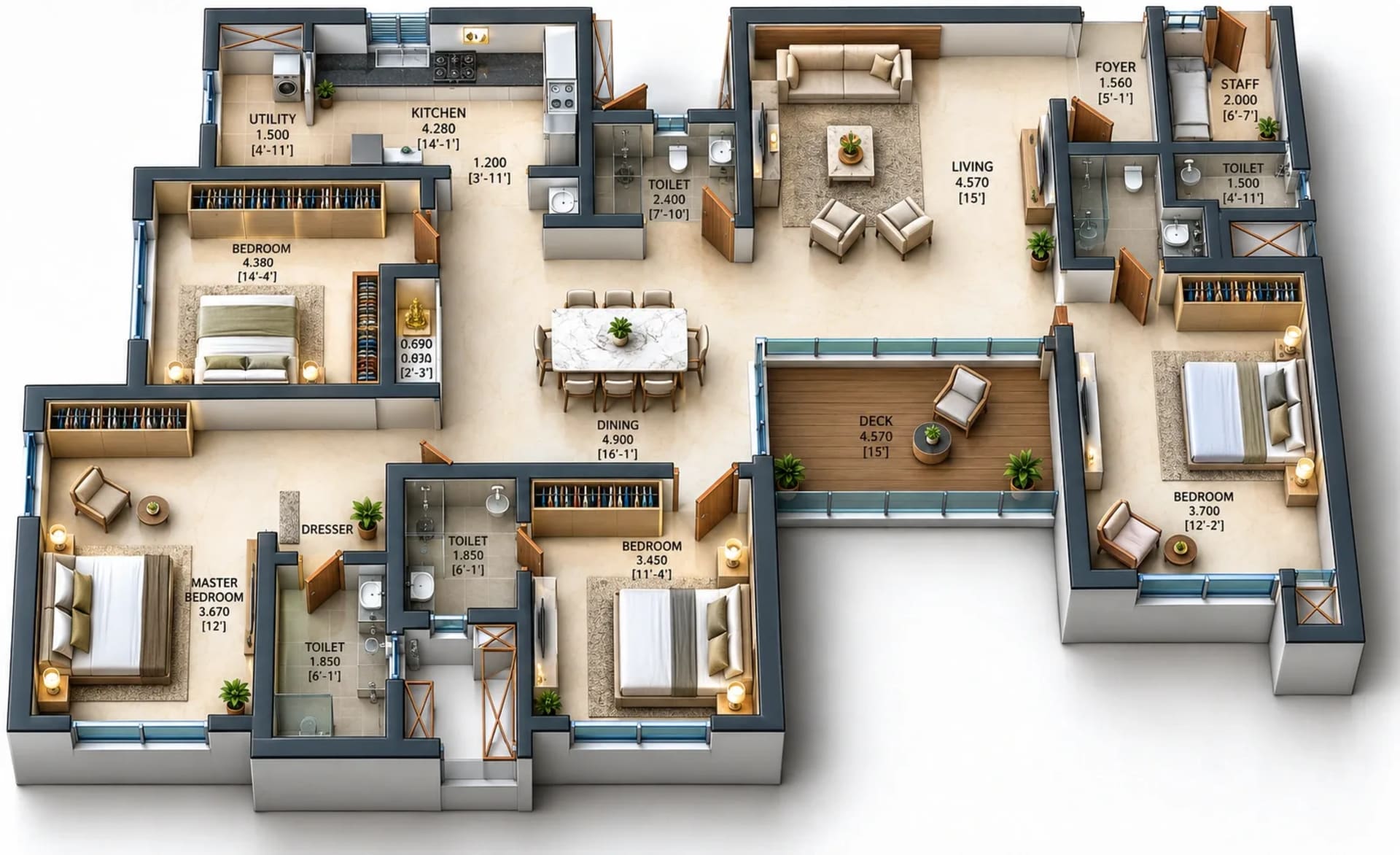 4 BHK Apartment Floor Plan – Baashayaam Crown Residences