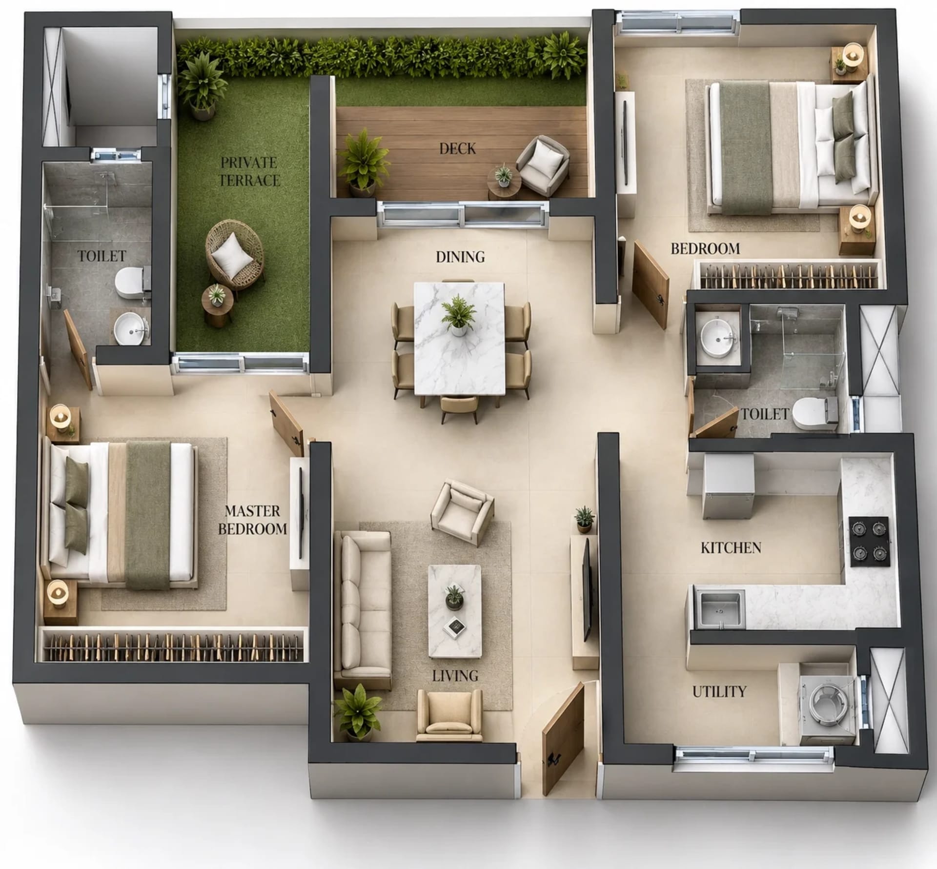 2 BHK Apartment  Floor Plan – Baashayaam Crown Residences