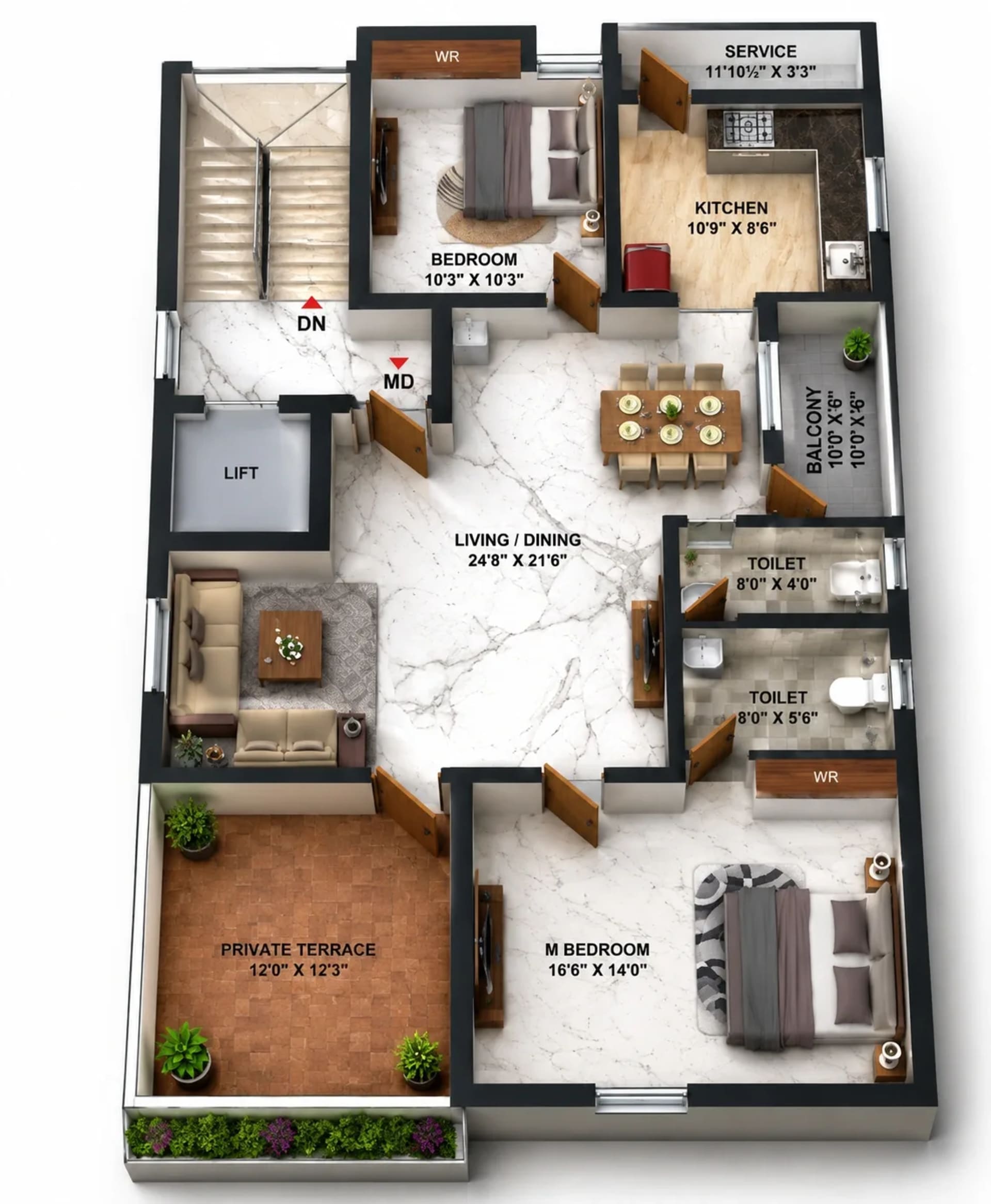 2 BHK Apartment Floor Plan – KST Sai Aishwaryam