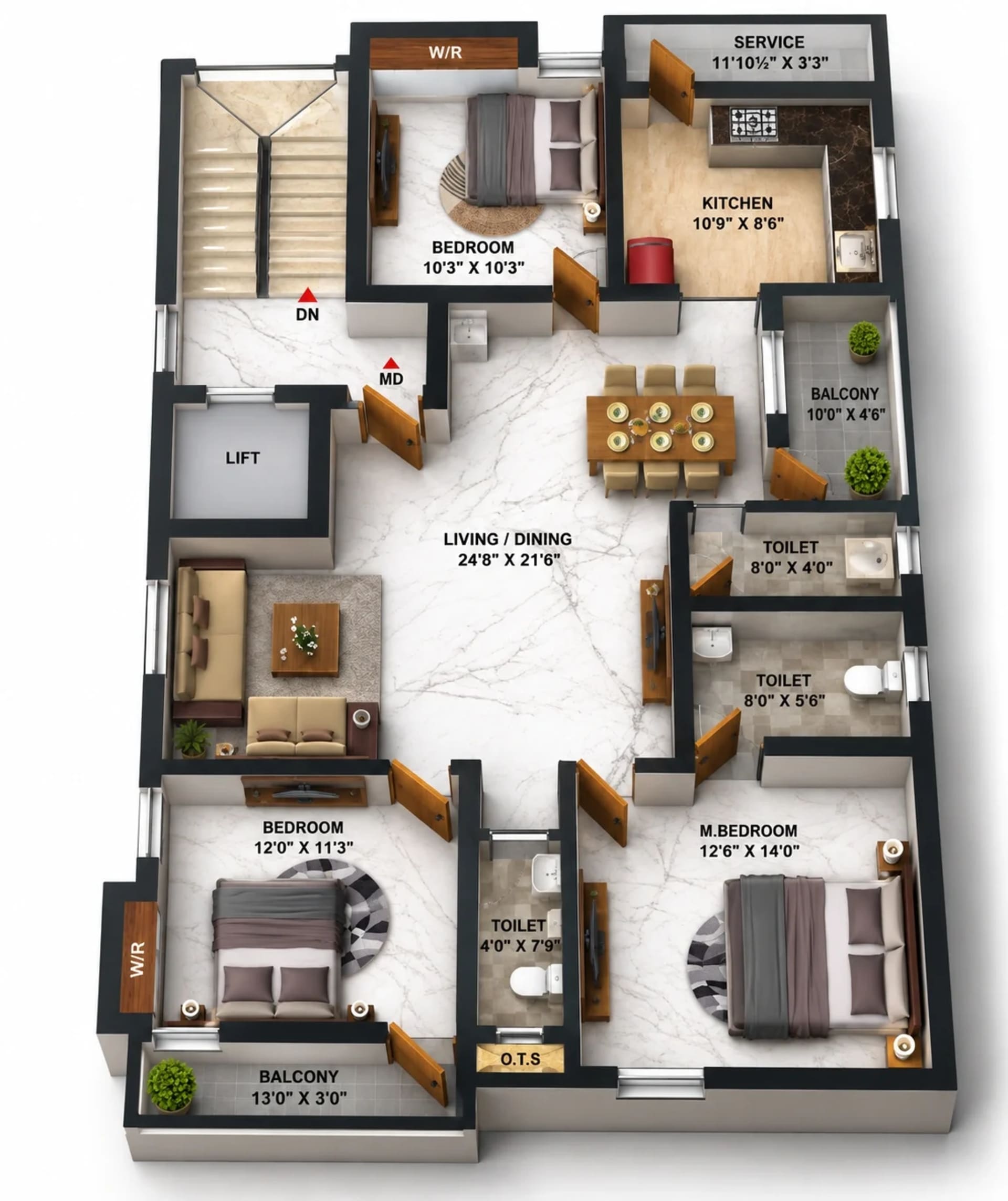 3 BHK Apartment Floor Plan – KST Sai Aishwaryam