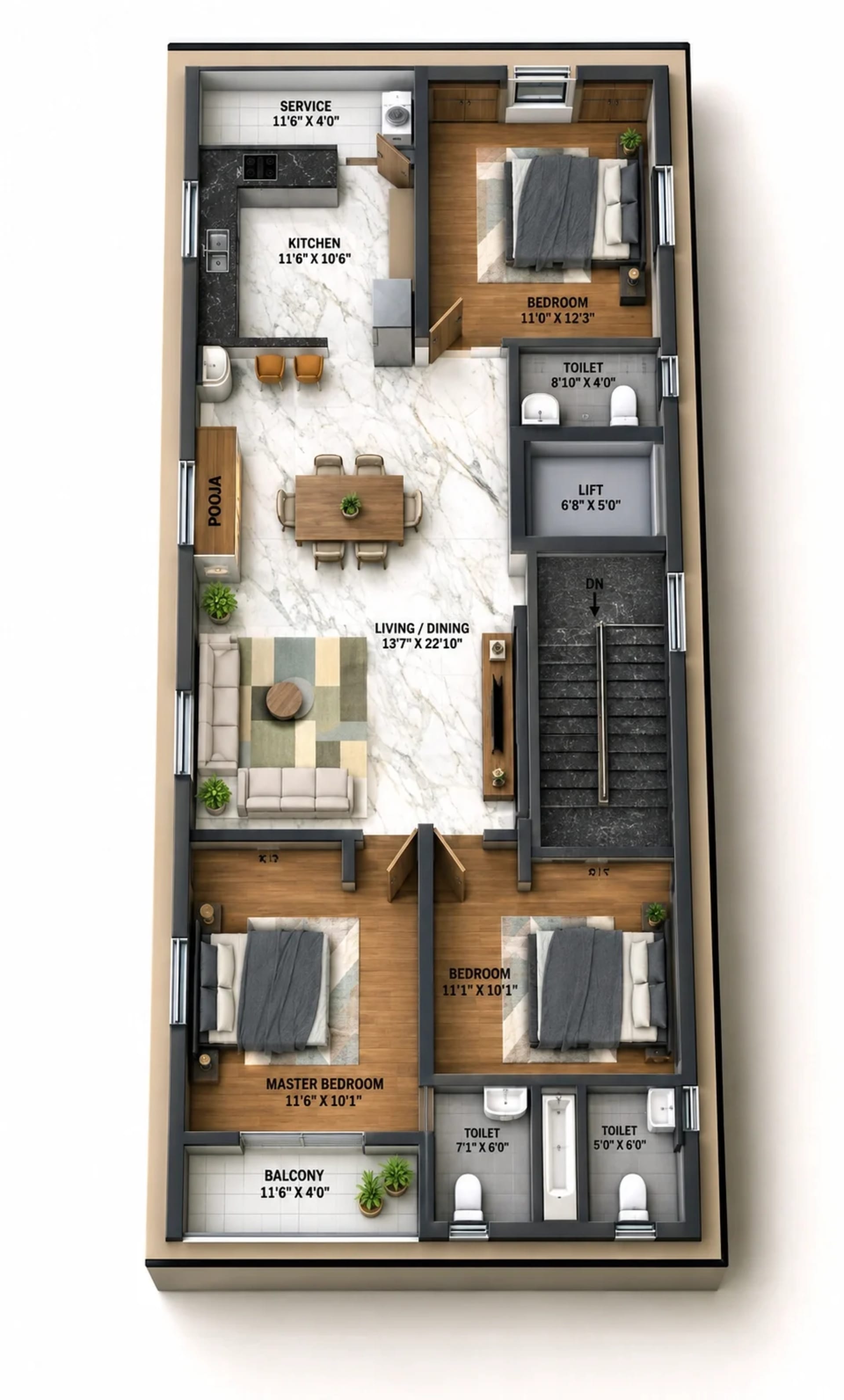 3 BHK Apartment Floor Plan – Anugragha Sai Tower