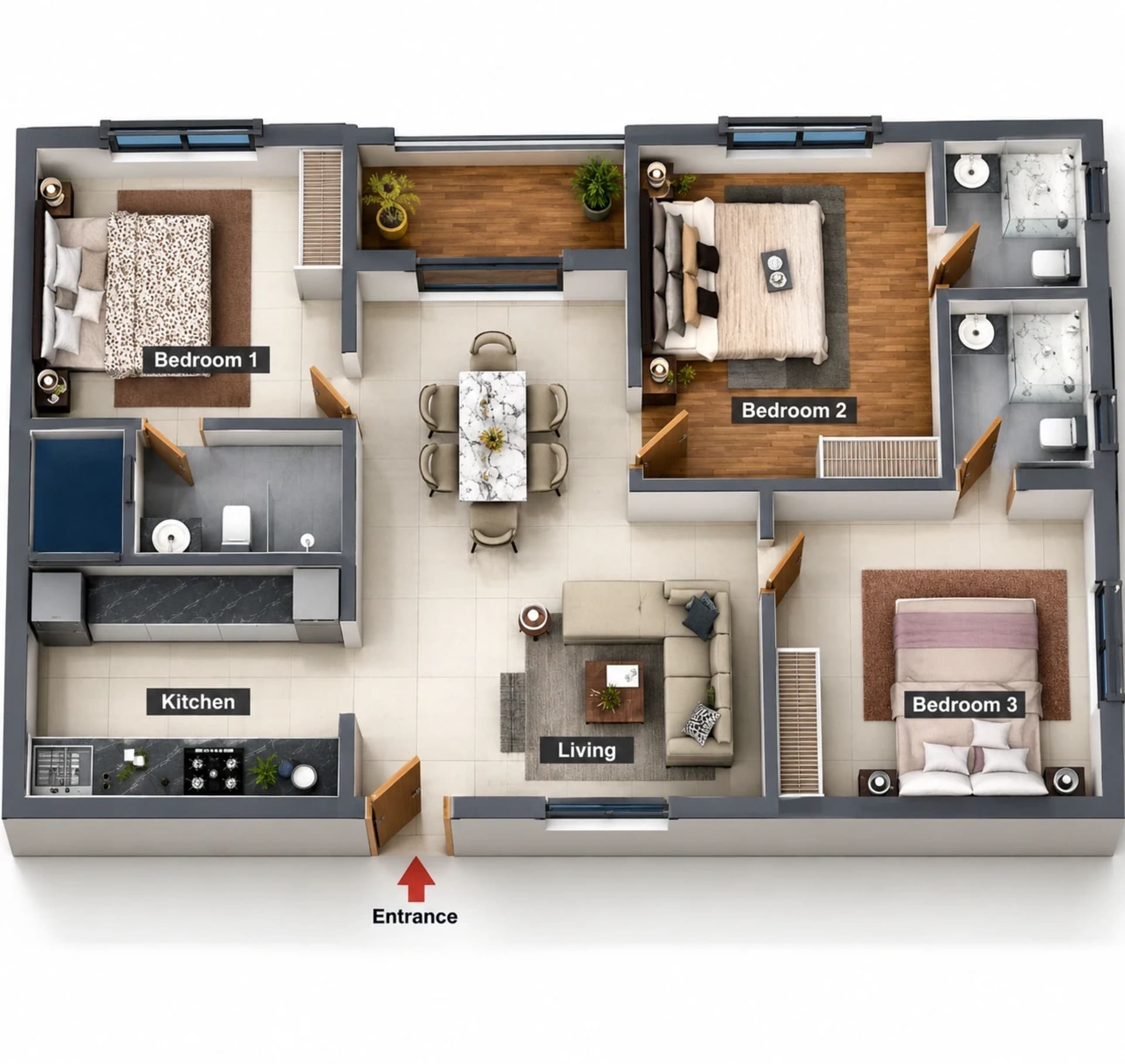 3 BHK Apartment Floor Plan – Bluemoon Yash