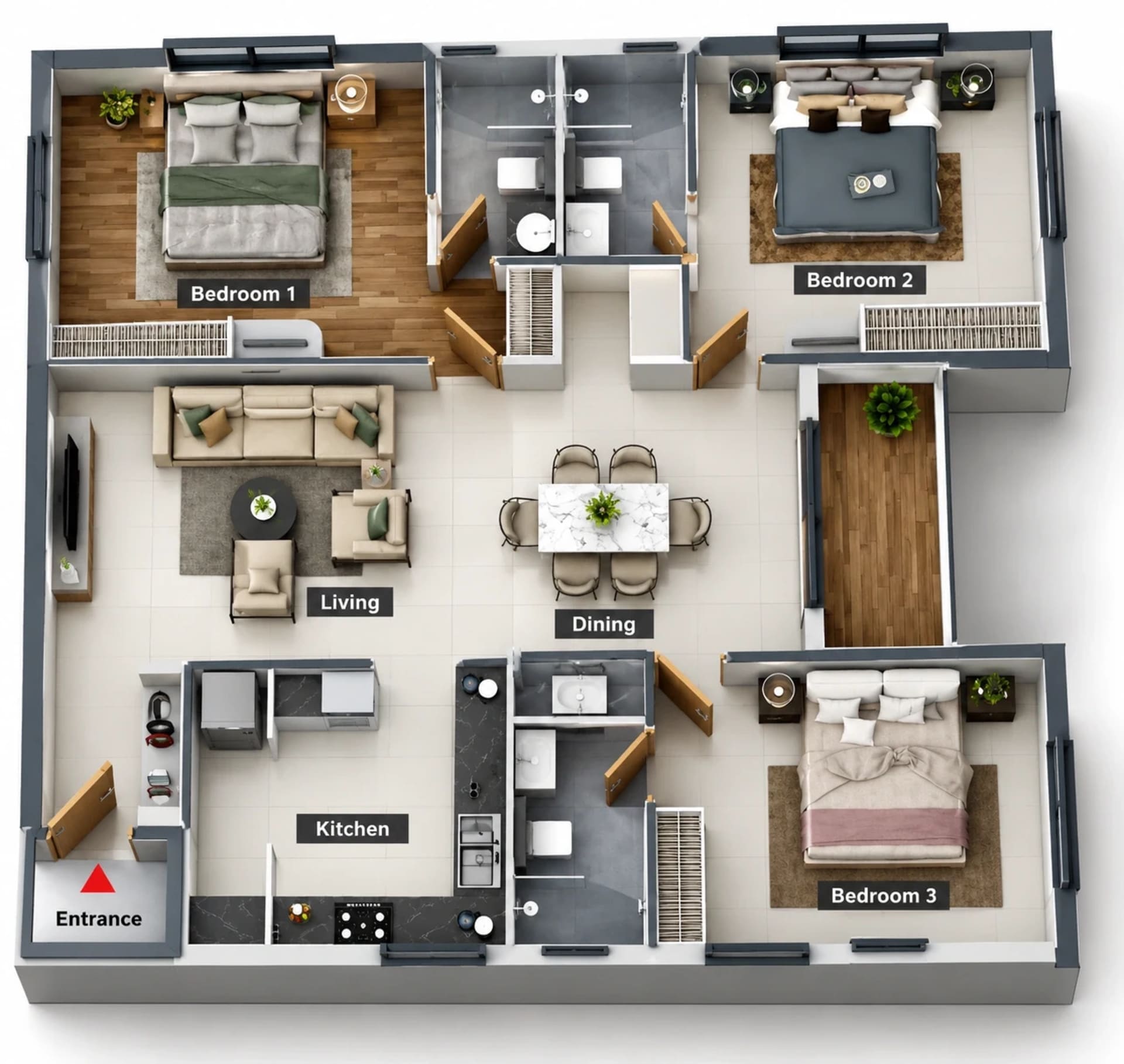 3 BHK Apartment Floor Plan – Bluemoon Yash