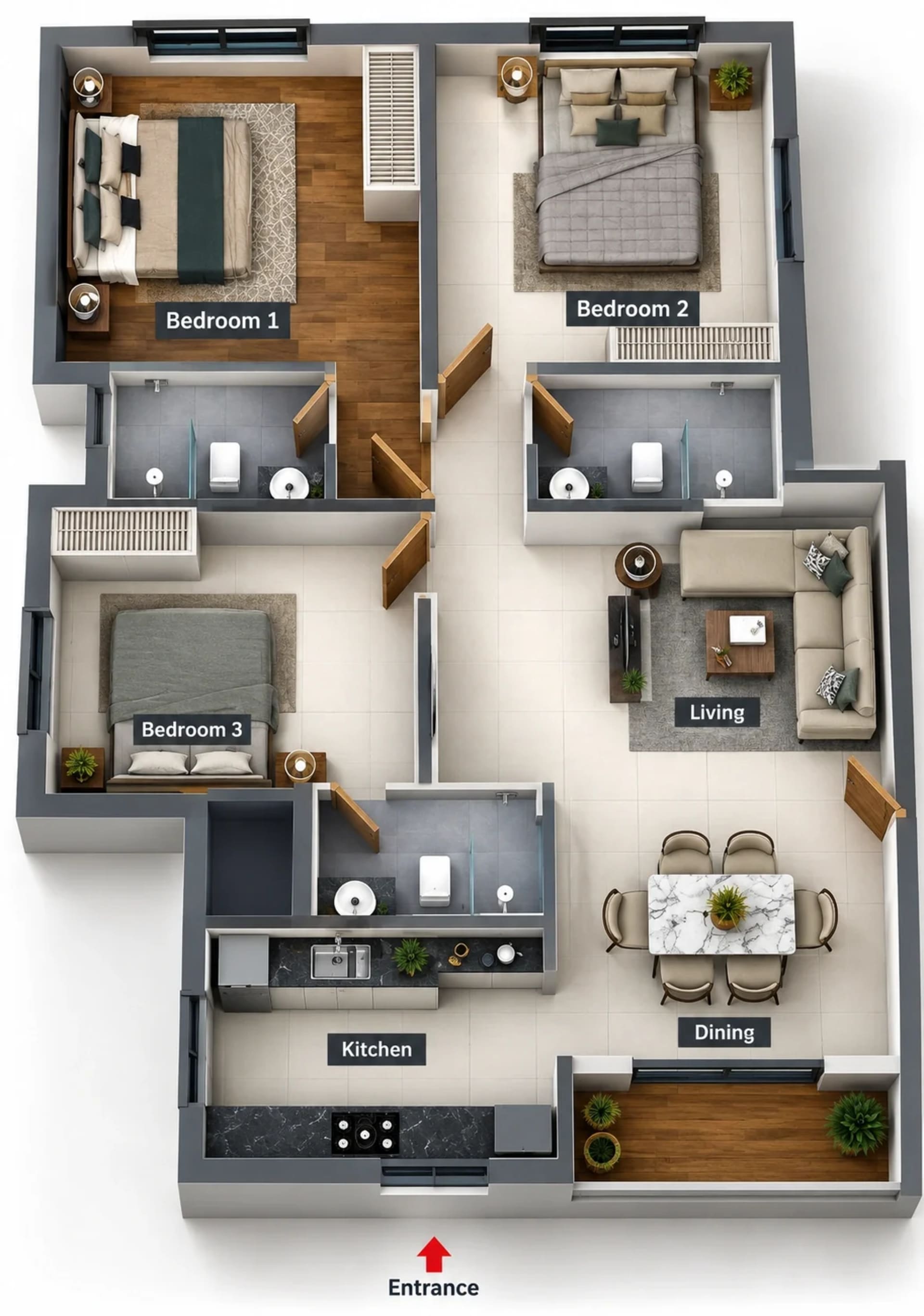 3 BHK Apartment Floor Plan – Bluemoon Yash