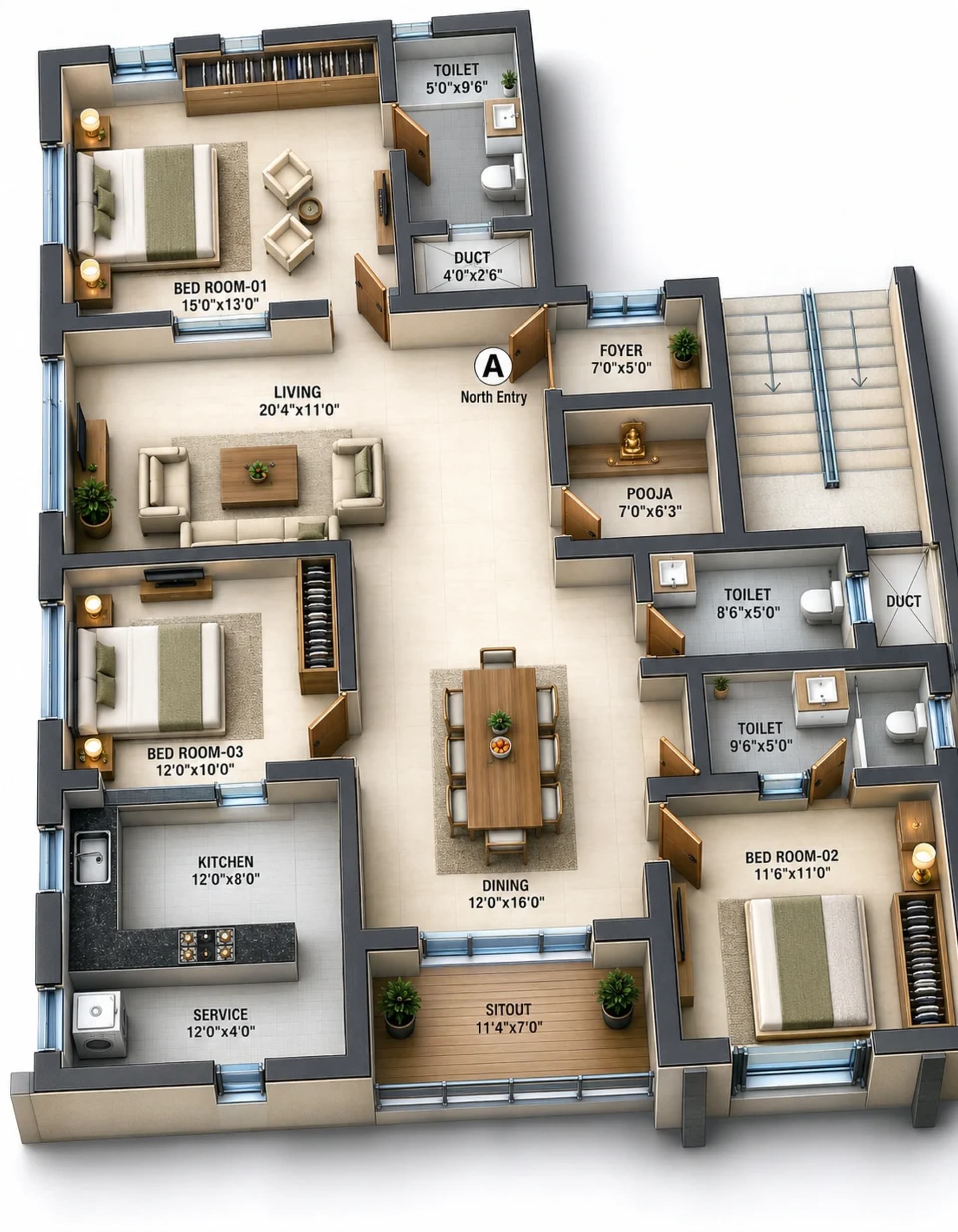 3 BHK Apartment Floor Plan – Nova VR Squares