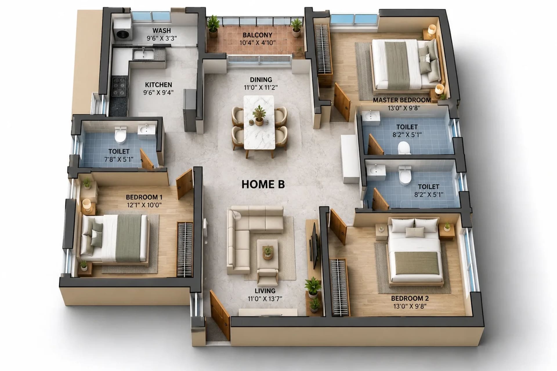 3 BHK Apartment Floor Plan – Aerllp Vriksha