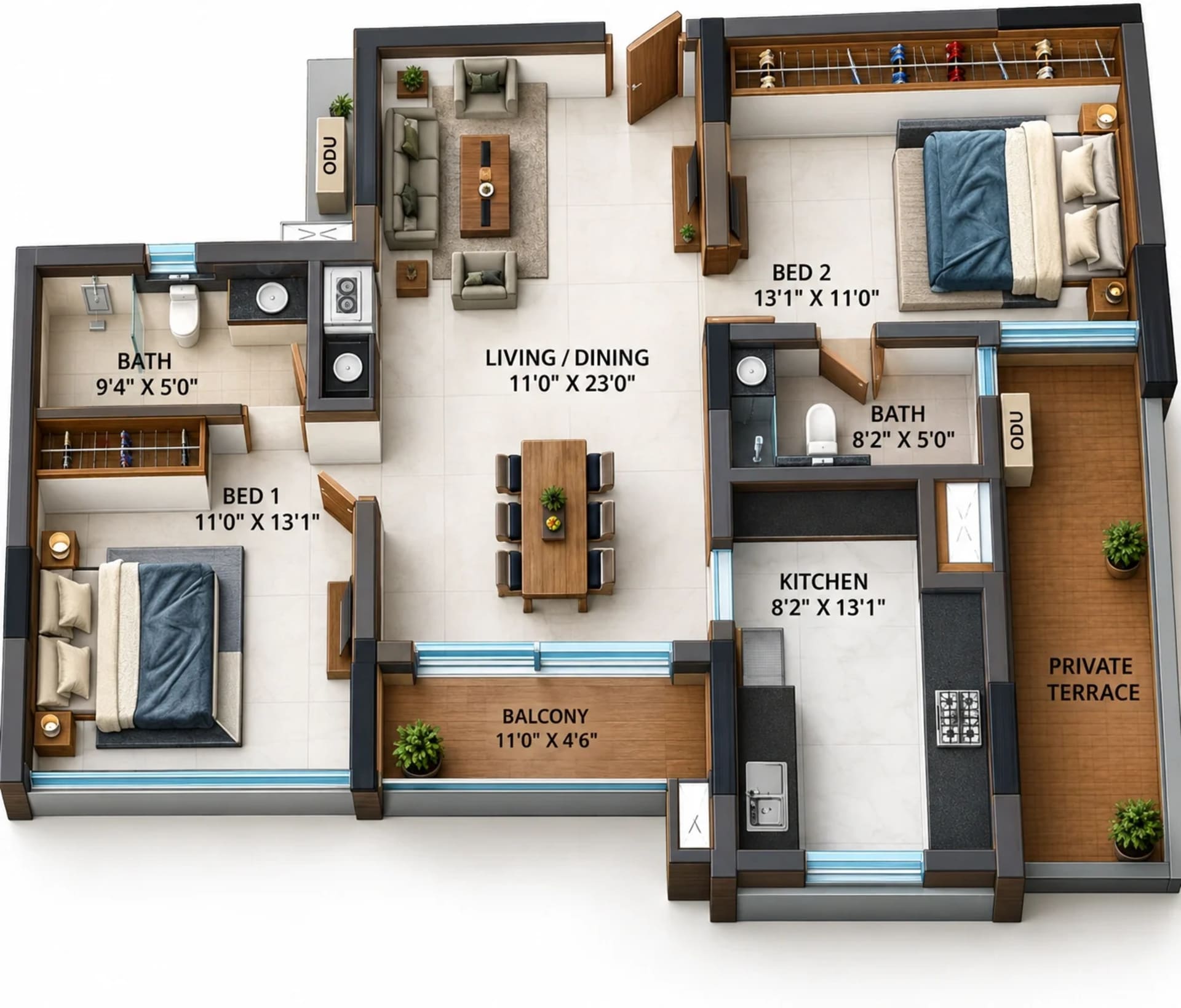 2 BHK Apartment Floor Plan – Casagrand Reva
