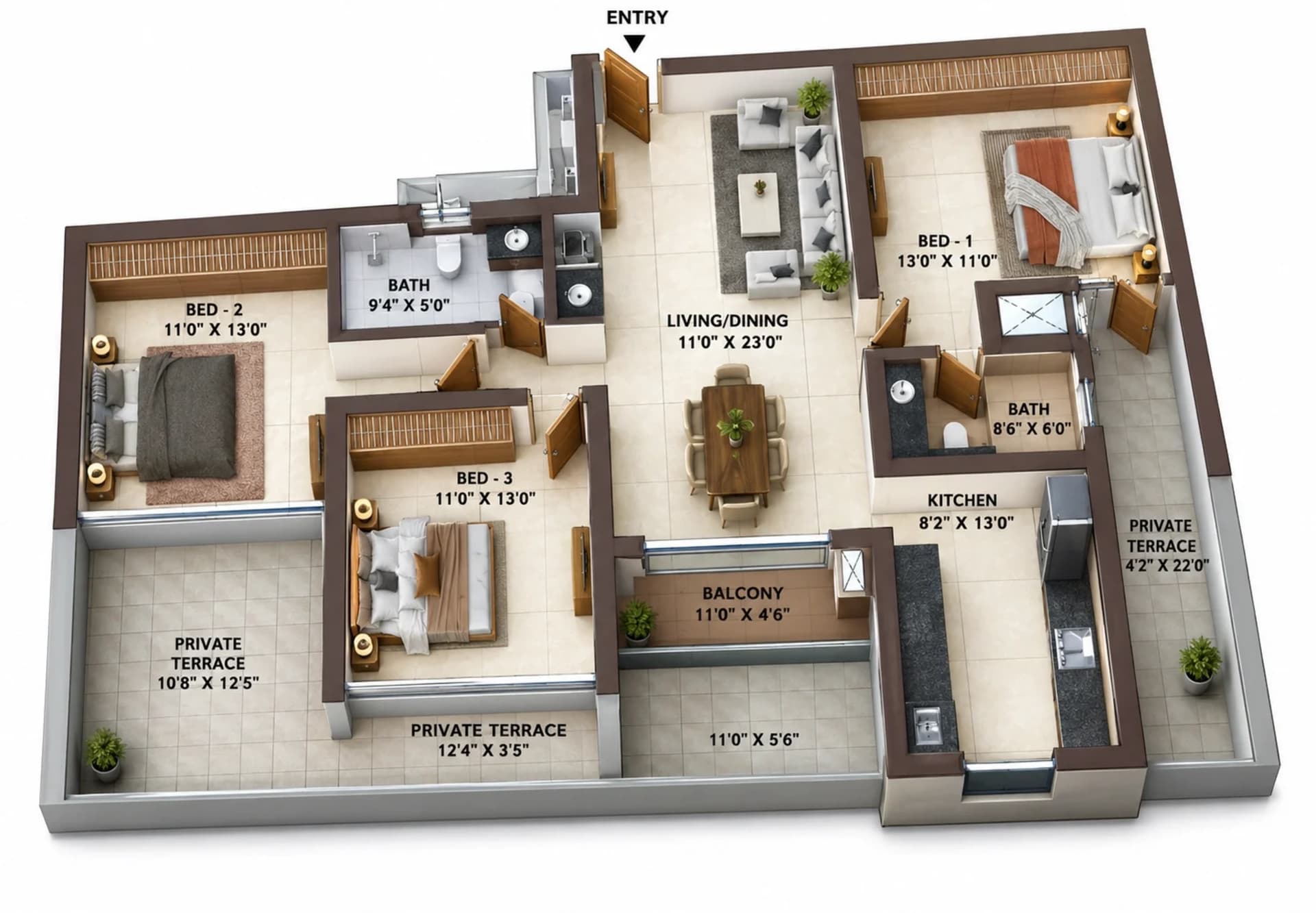 3 BHK Apartment Floor Plan – Casagrand Osaka