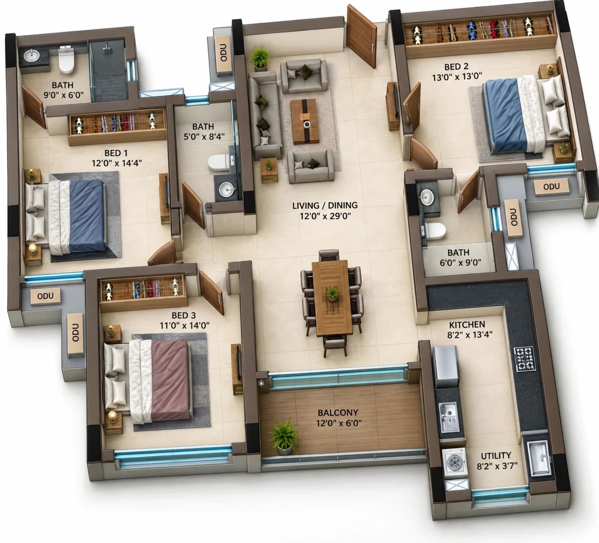 3 BHK Apartment Floor Plan – Casagrand Casamia