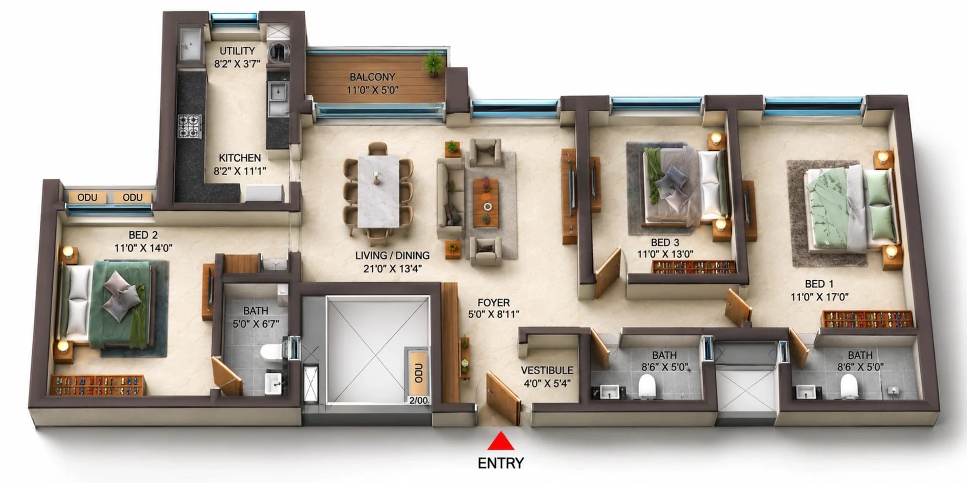 3 BHK Apartment Floor Plan – Casagrand Suncity