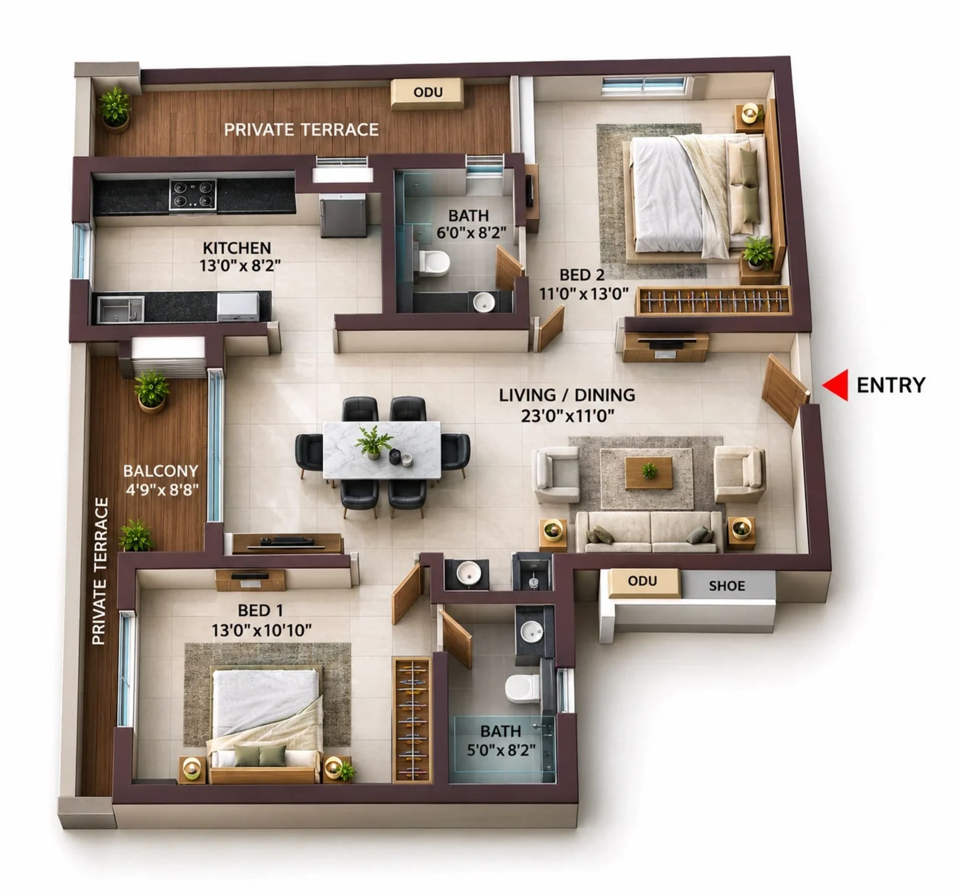 2 BHK Apartment Floor Plan – Casagrand Suncity