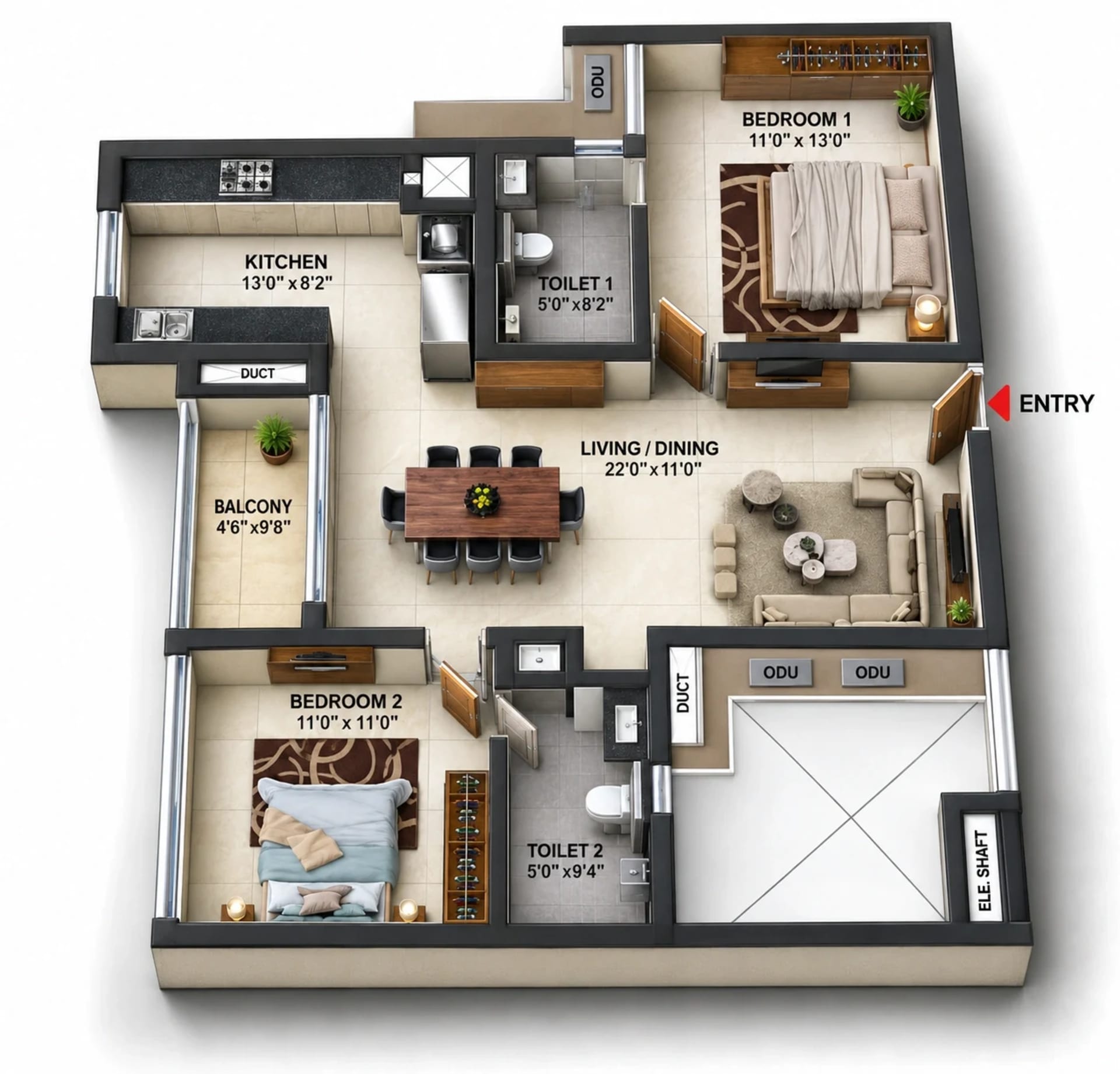2 BHK Apartment Floor Plan – Casagrand Elinor