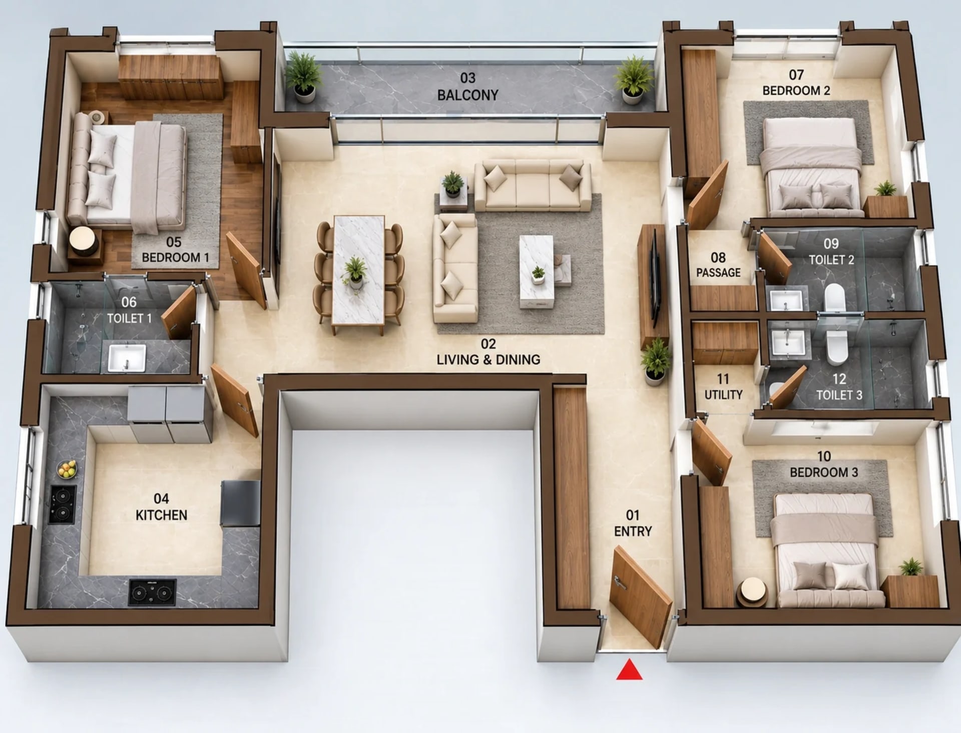 3 BHK Apartment Floor Plan – Sri Kirthika Antares
