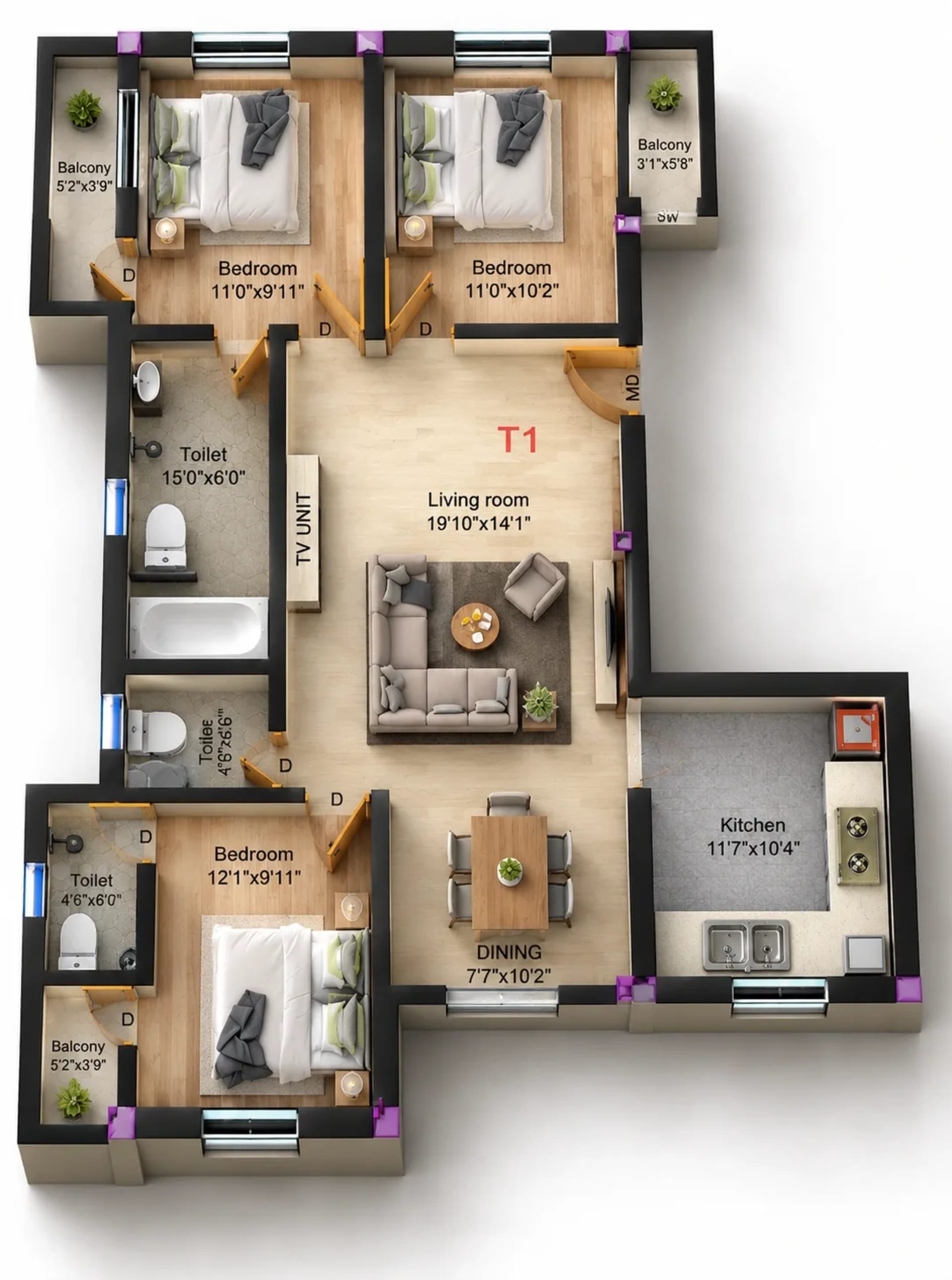 3 BHK Apartment Floor Plan – KPN SP2K Serenity Skyline