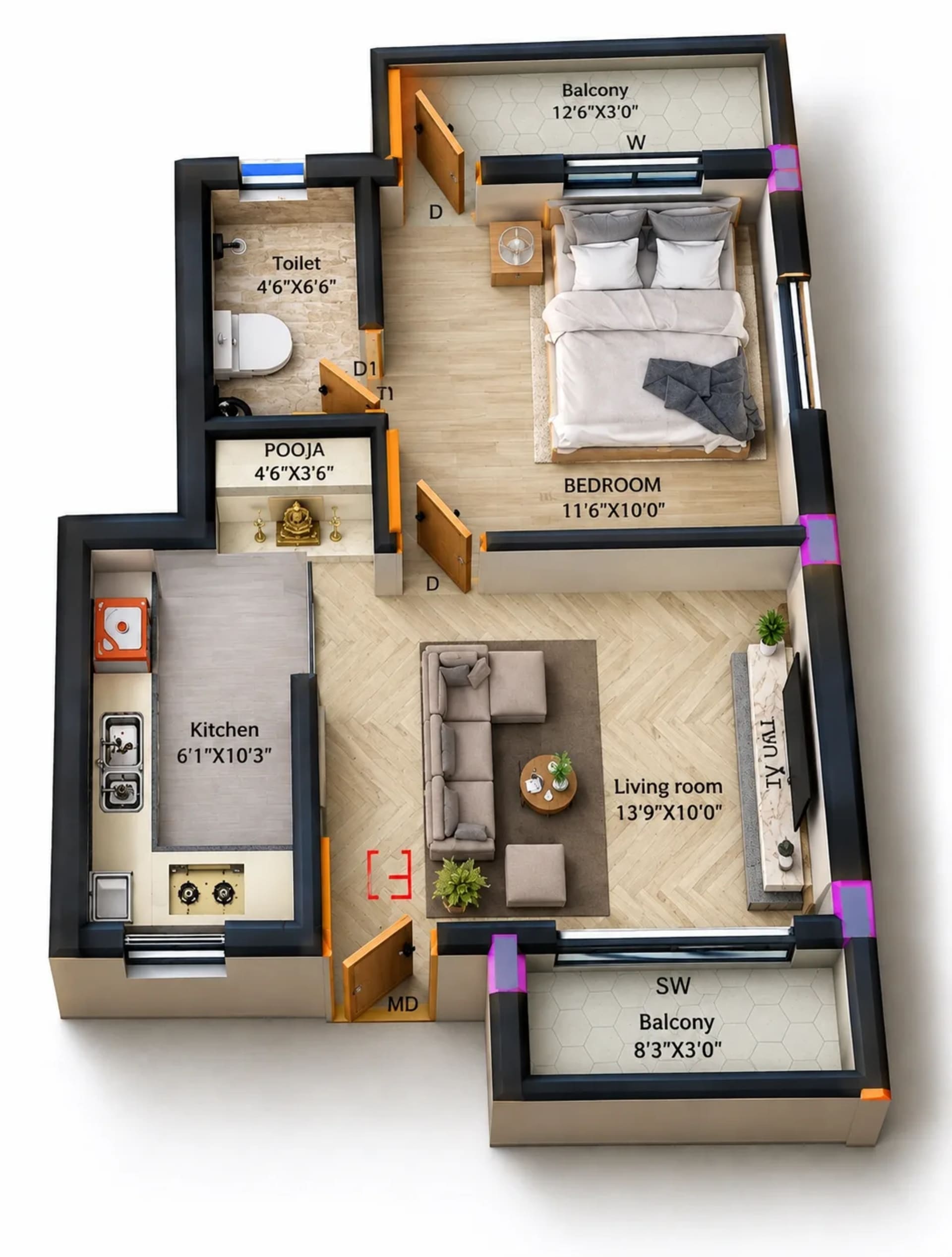 1 BHK Apartment Floor Plan – KPN SP2K Serenity Skyline