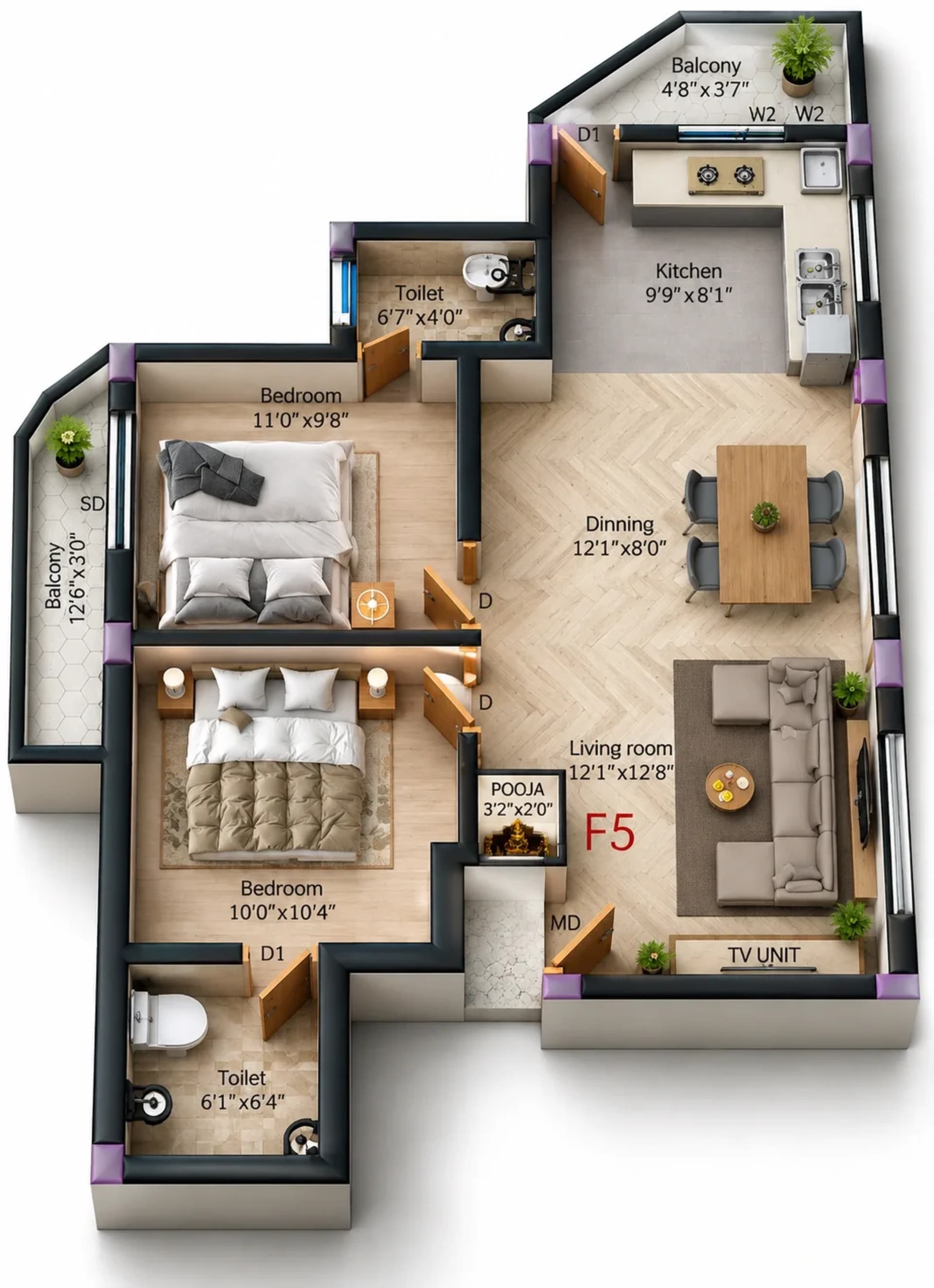 2 BHK Apartment  Floor Plan – KPN SP2K Serenity Skyline