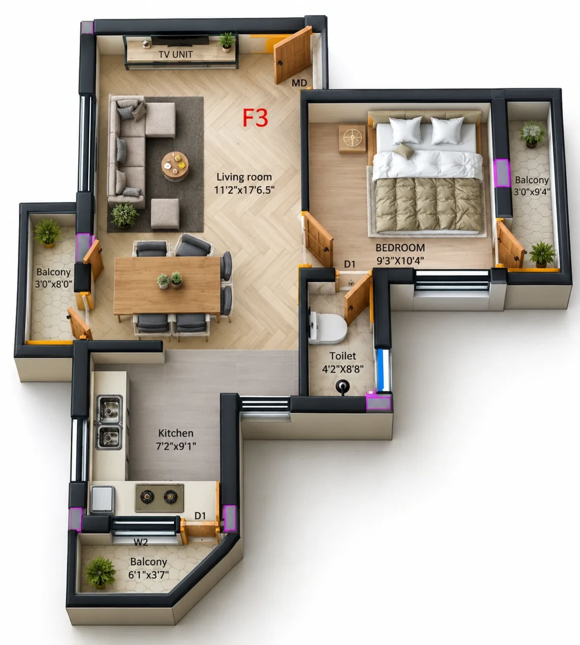 1 BHK Apartment Floor Plan – KPN SP2K Serenity Skyline
