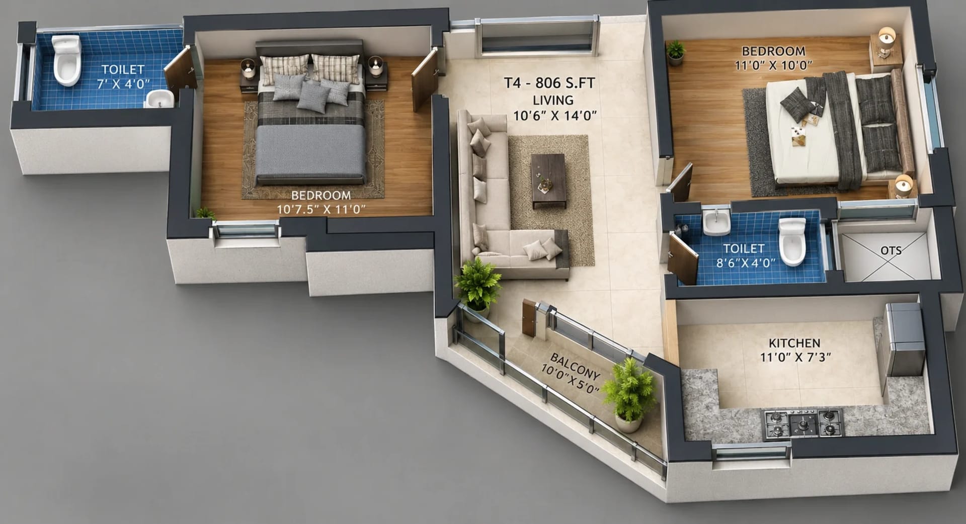 2 BHK Apartment Floor Plan – KPN Royal Oak