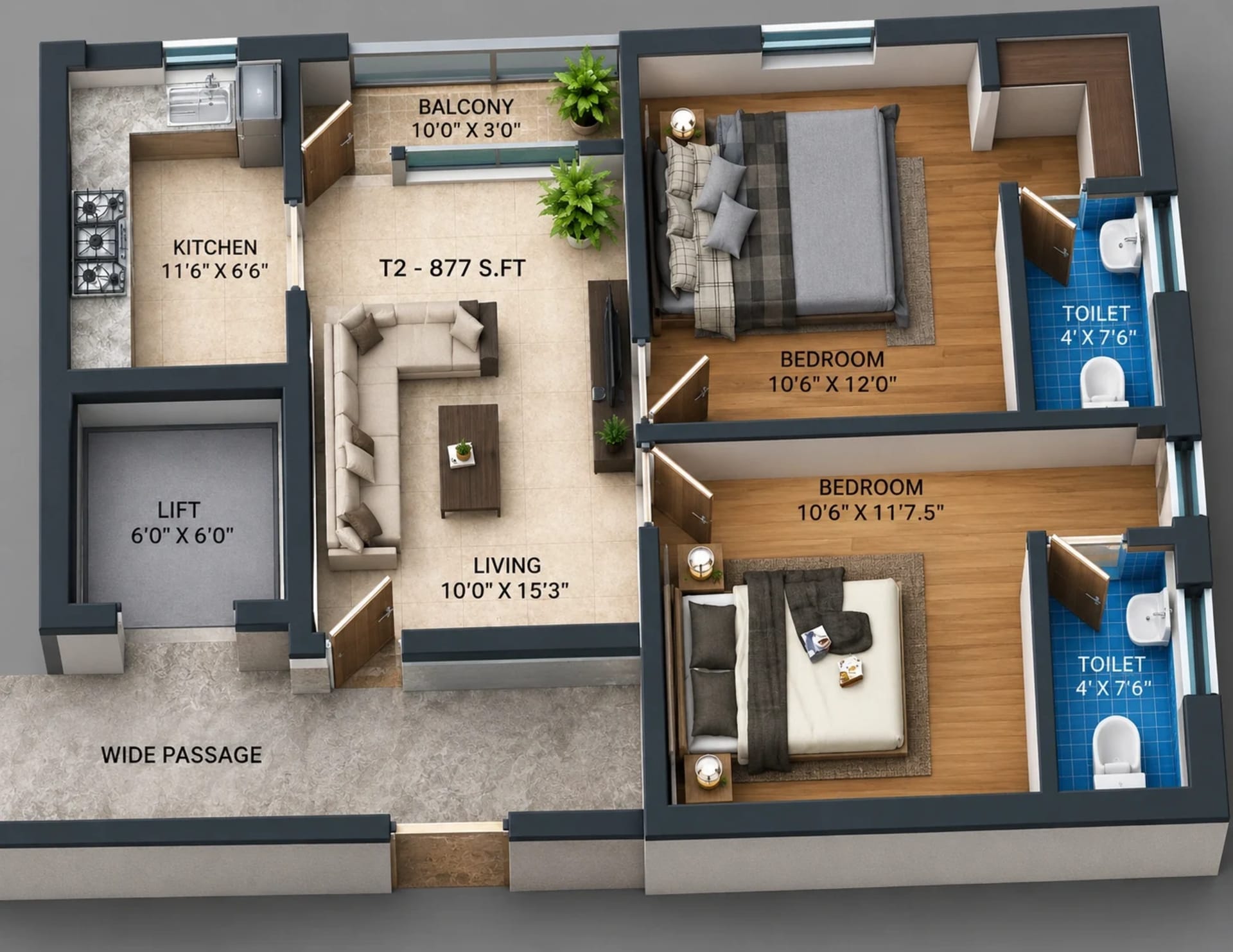 2 BHK Apartment Floor Plan – KPN Royal Oak