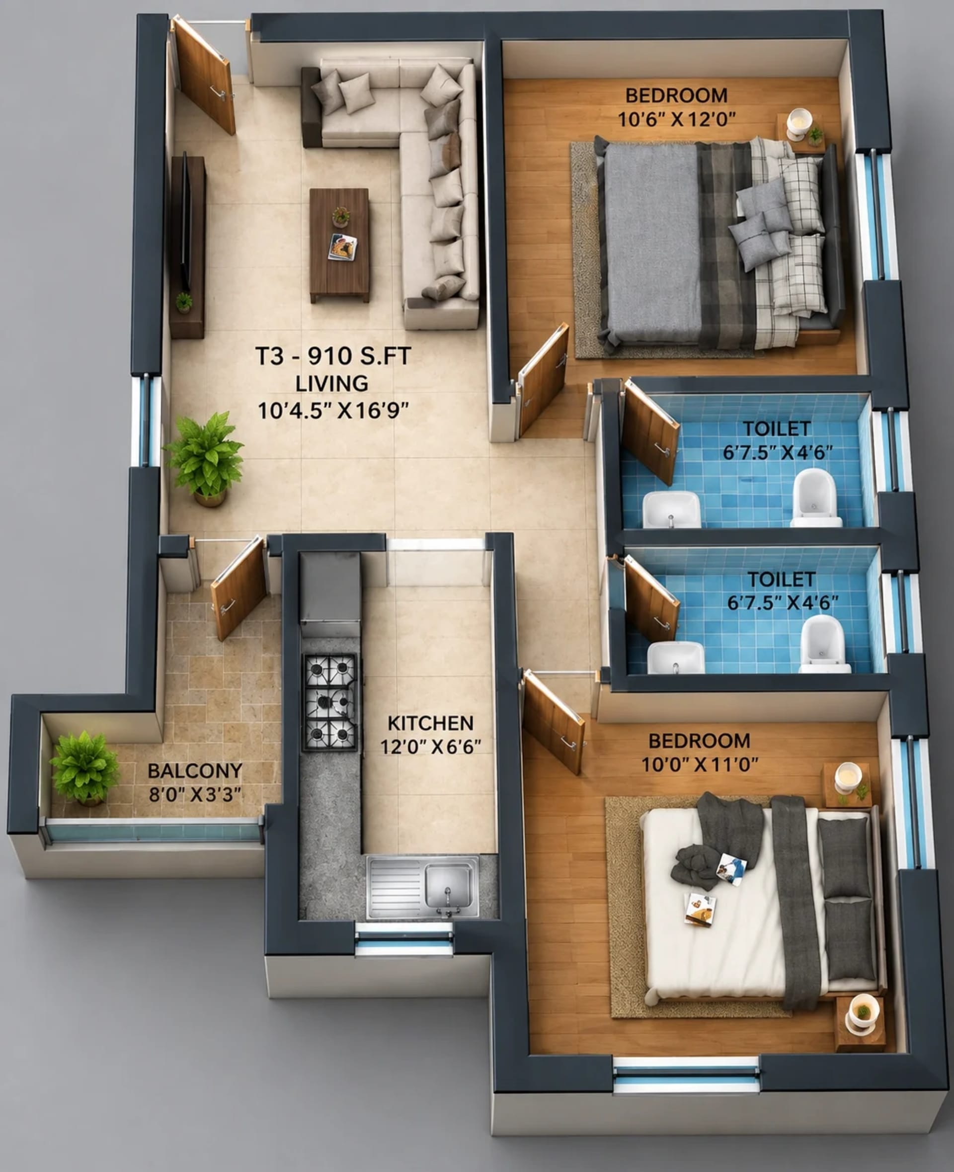 2 BHK Apartment Floor Plan – KPN Royal Oak