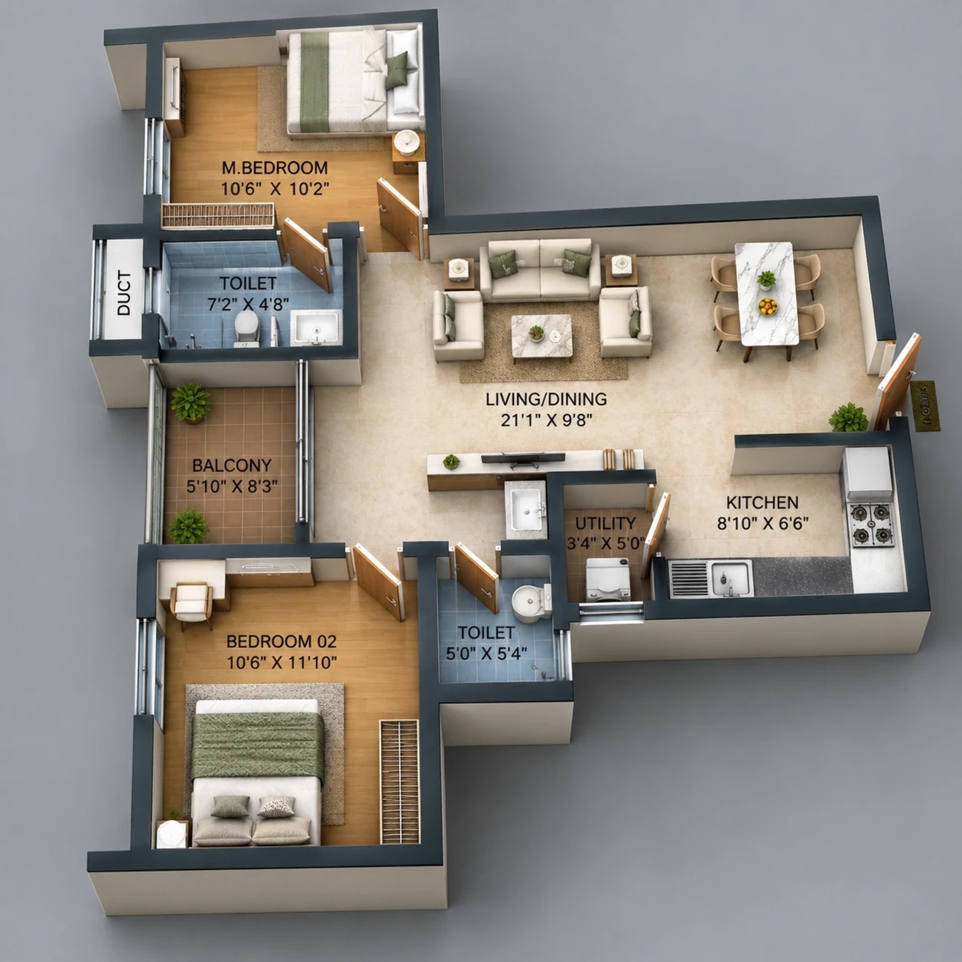 2 BHK Apartment Floor Plan – Doshi Risington 2