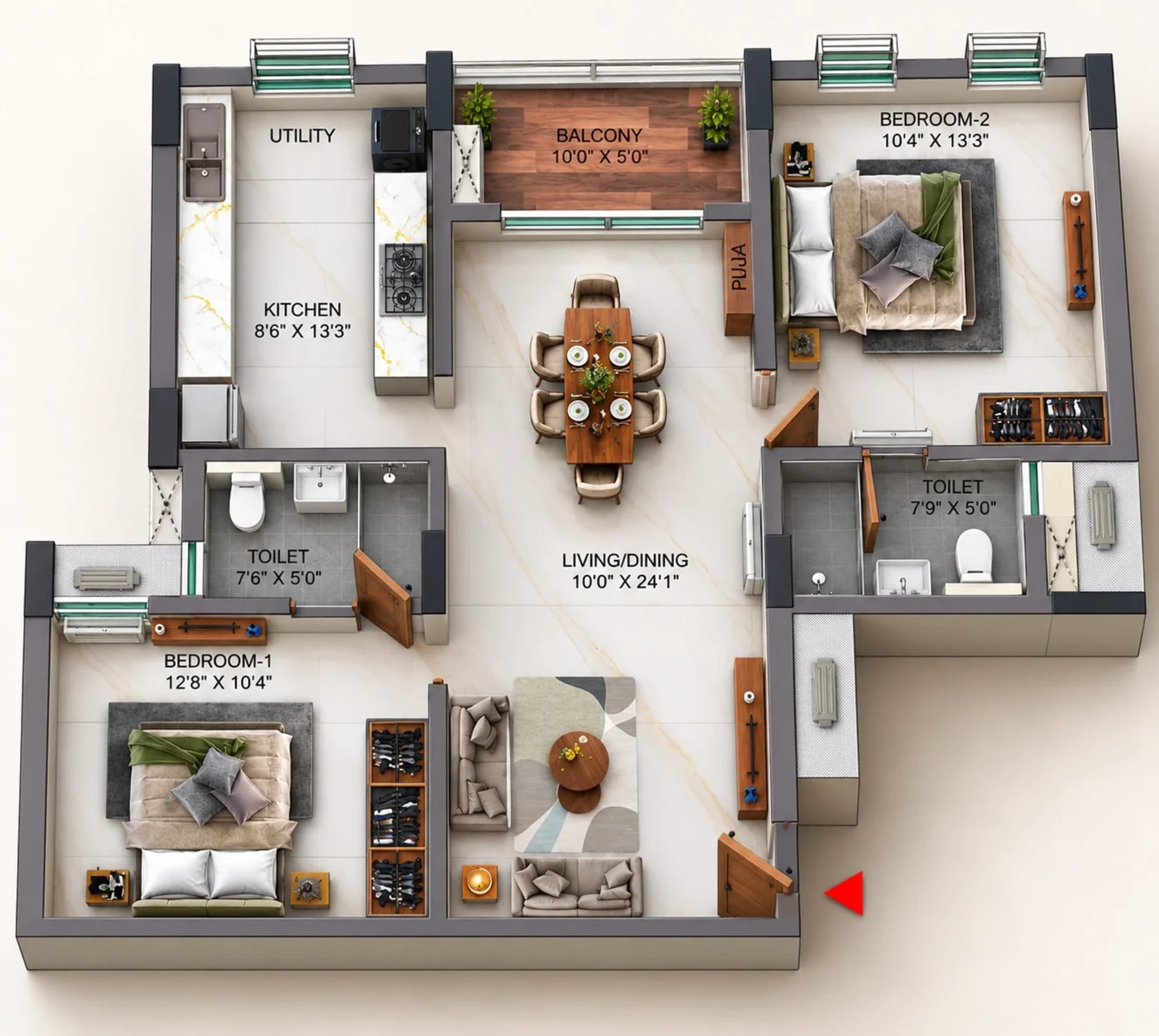 2 BHK Apartment Floor Plan – TVS Emerald Verde Vista