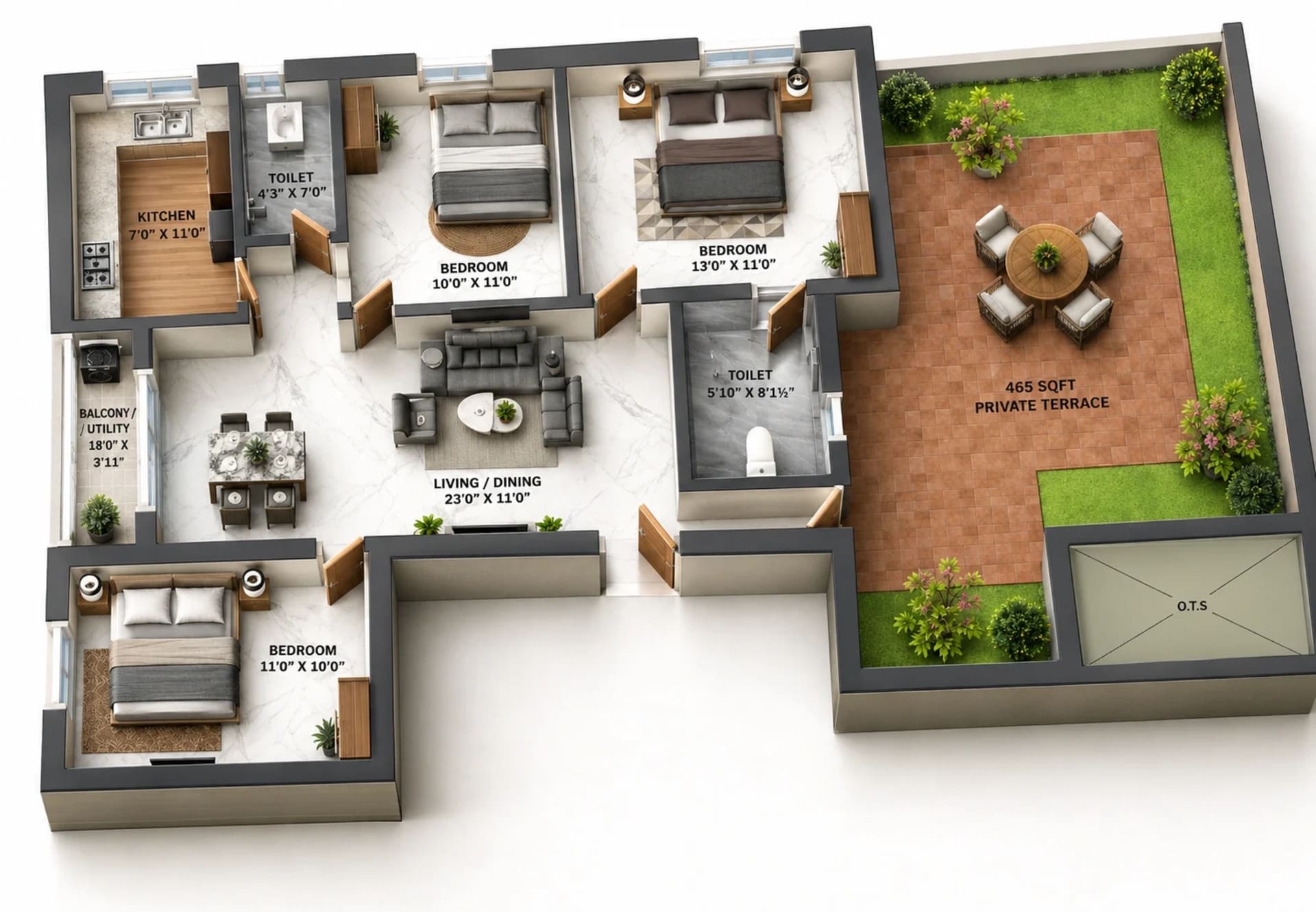 3 BHK Apartment Floor Plan – KST Blizz
