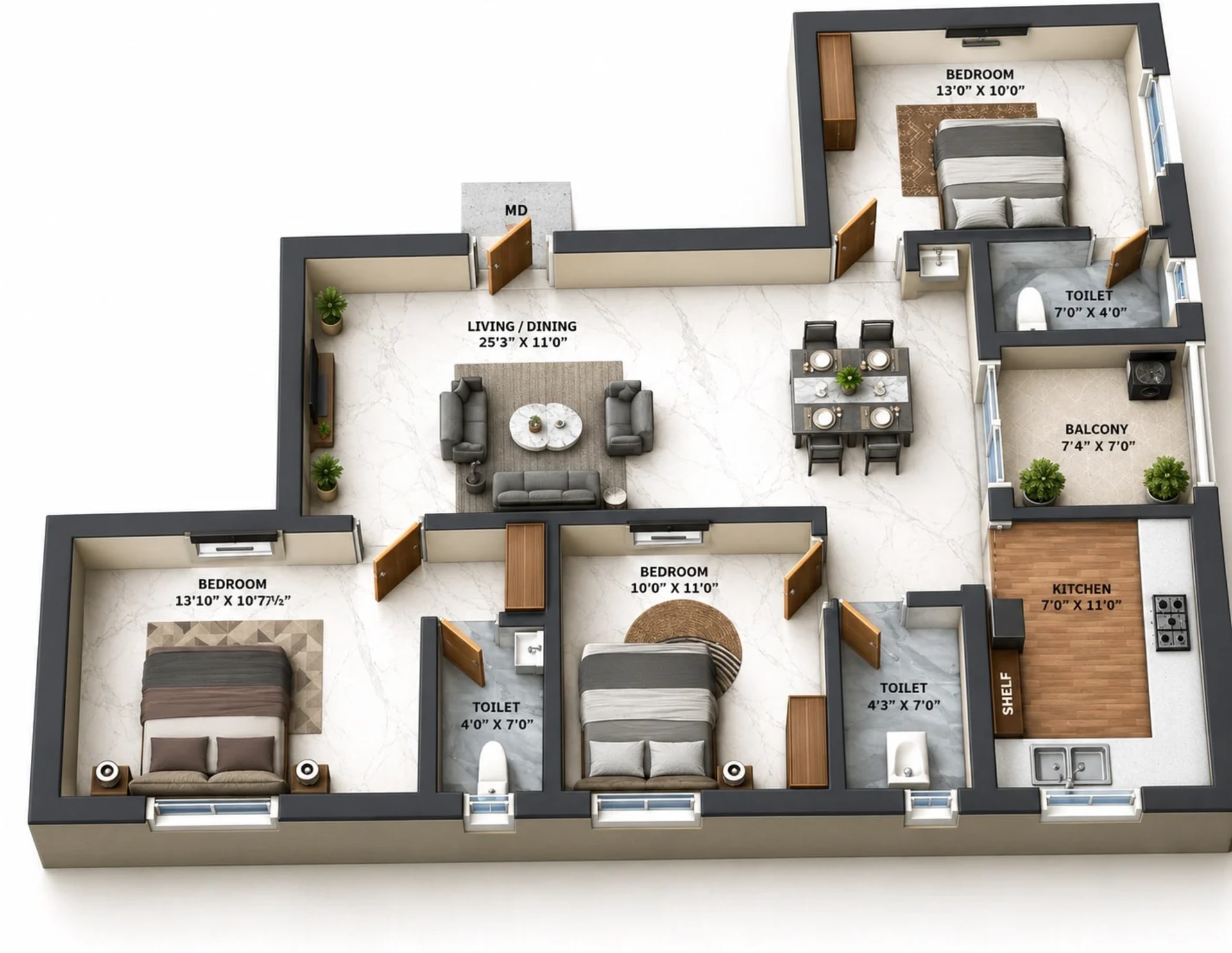 3 BHK Apartment Floor Plan – KST Blizz