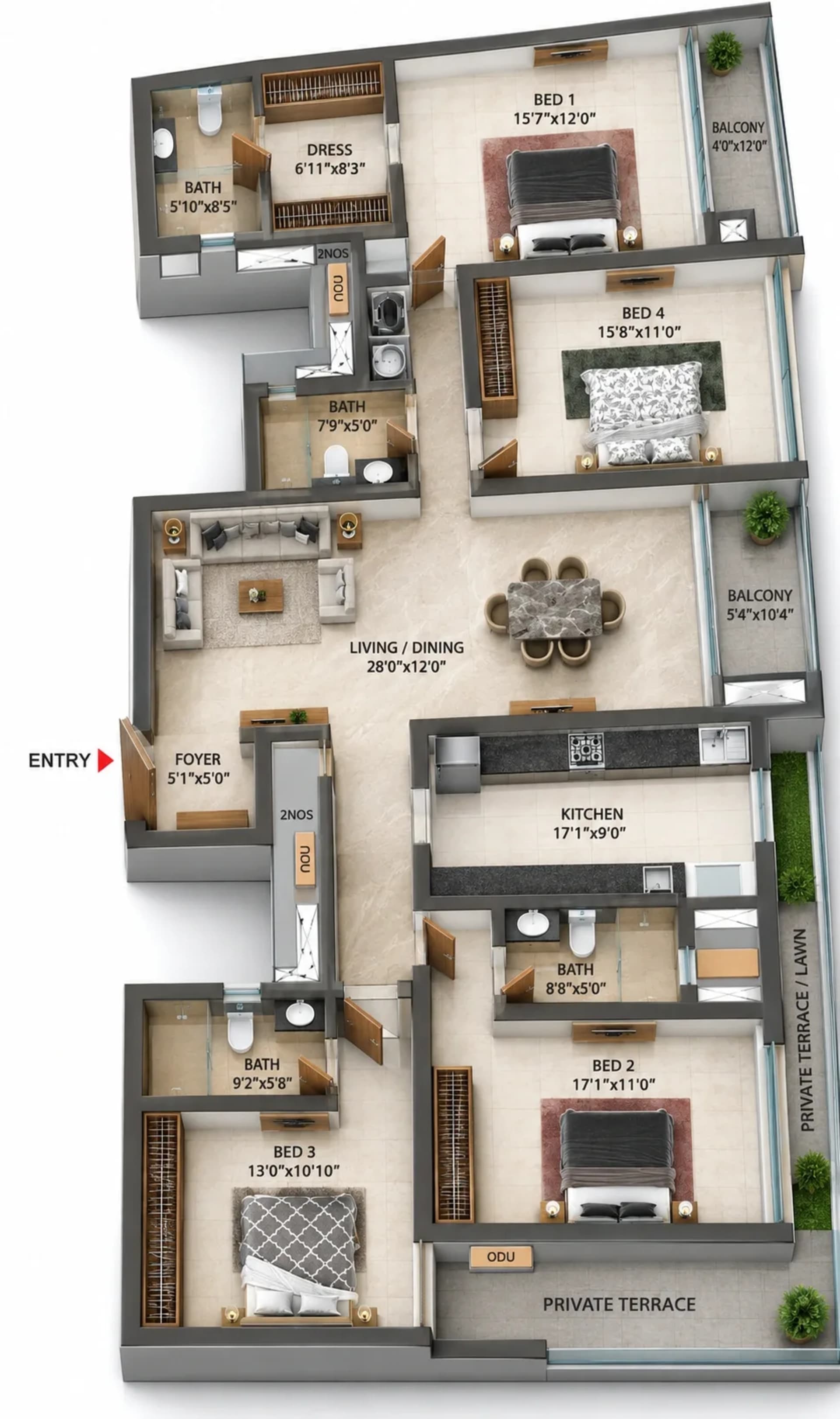 4 BHK Apartment Floor Plan – Casagrand Mercury