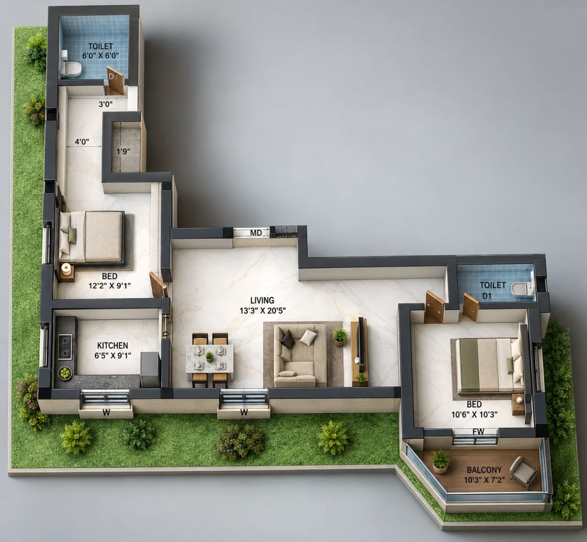 3 BHK Apartment Floor Plan – GK Sai Shree Enclave