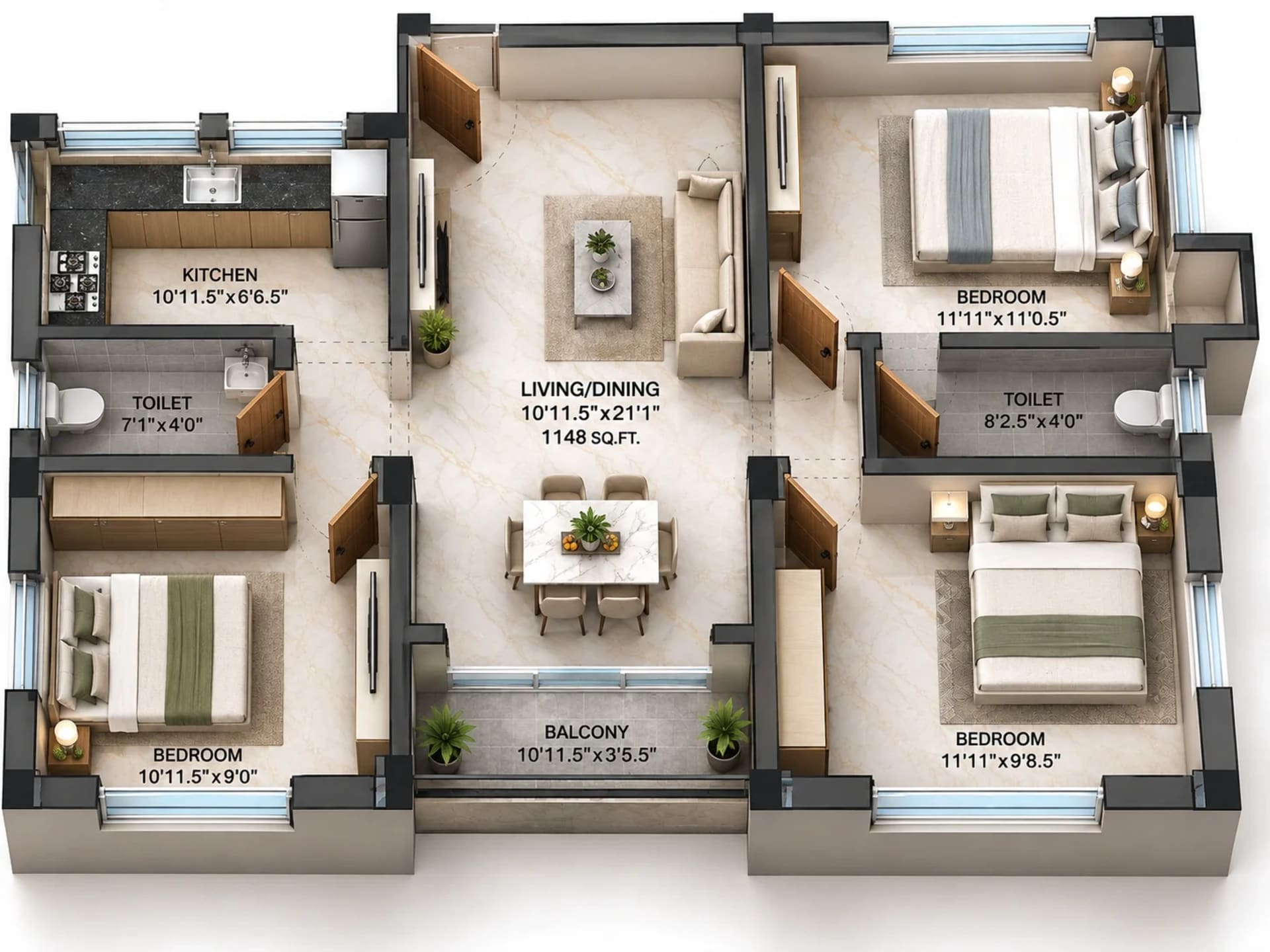 3 BHK Apartment Floor Plan – GK Sri Sai Viya Enclave
