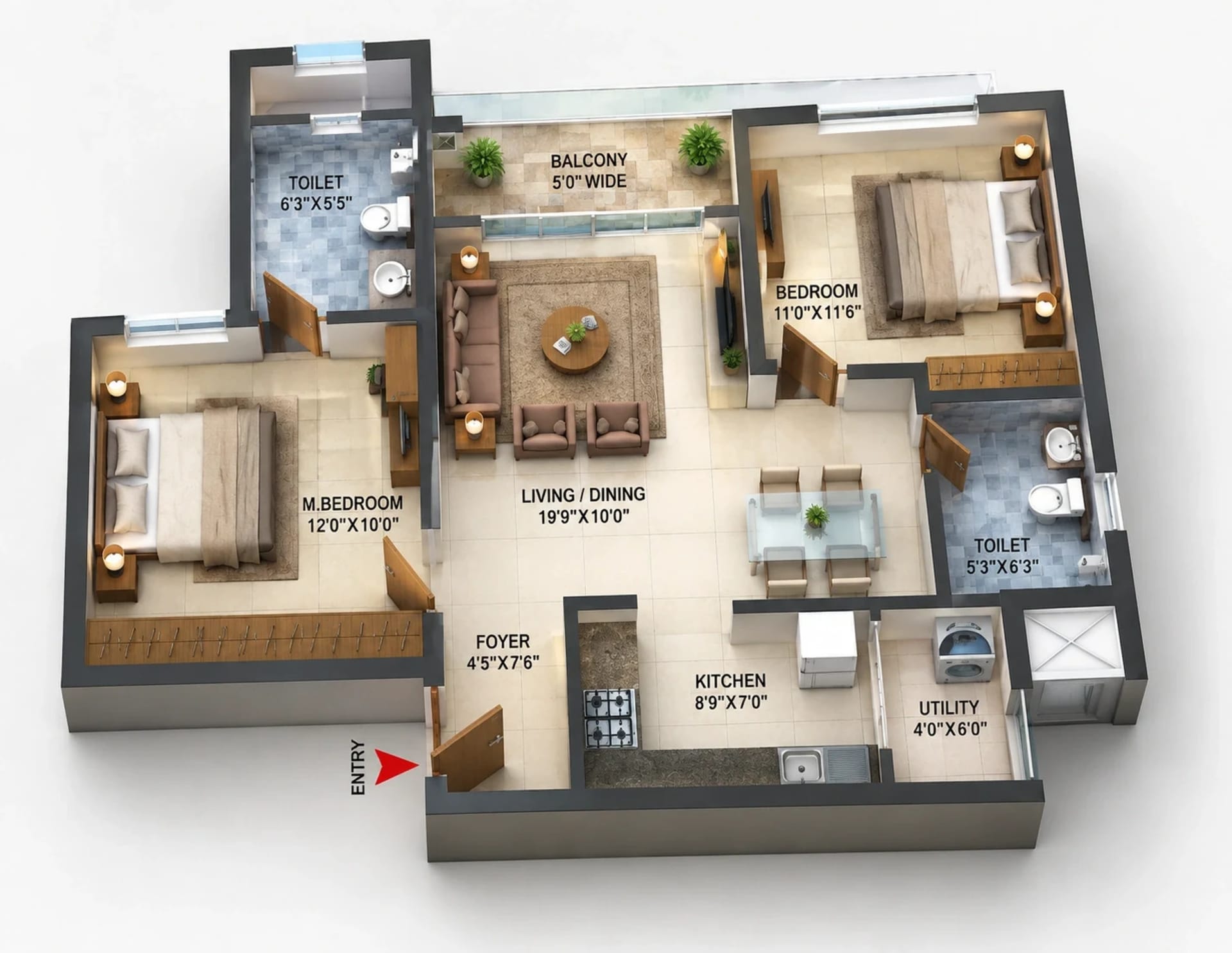 2 BHK Apartment Floor Plan – Prestige Palm Court