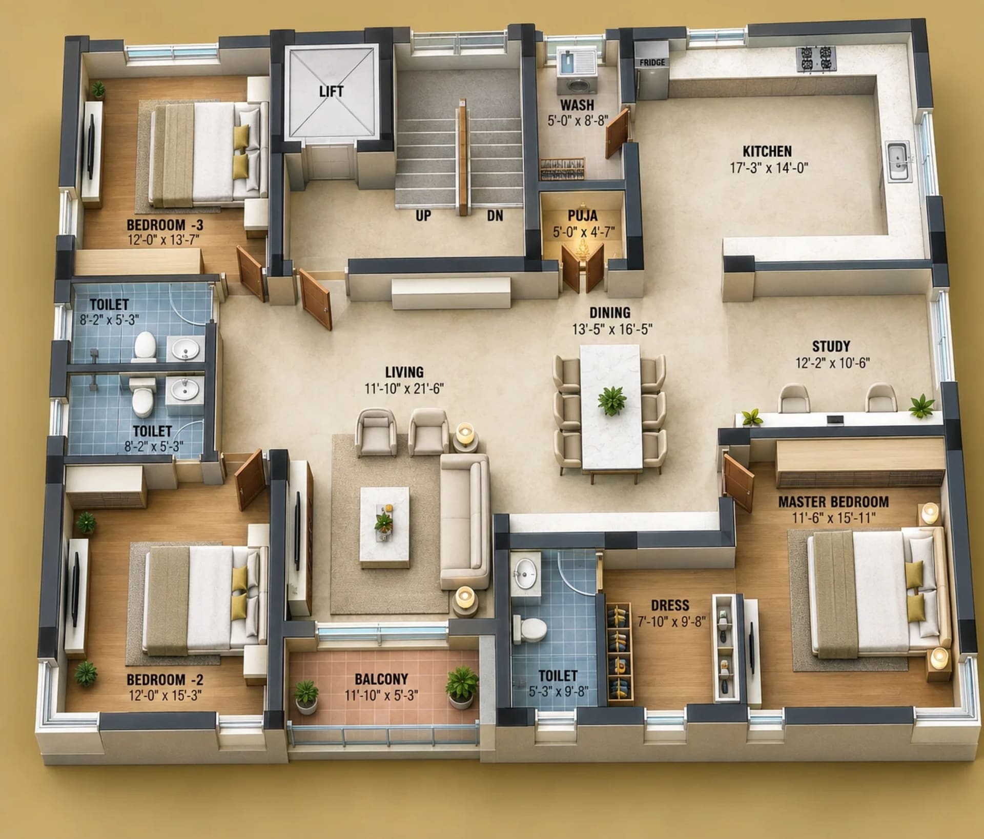 3.5 BHK Apartment Floor Plan – Aerllp Indu Ashraya