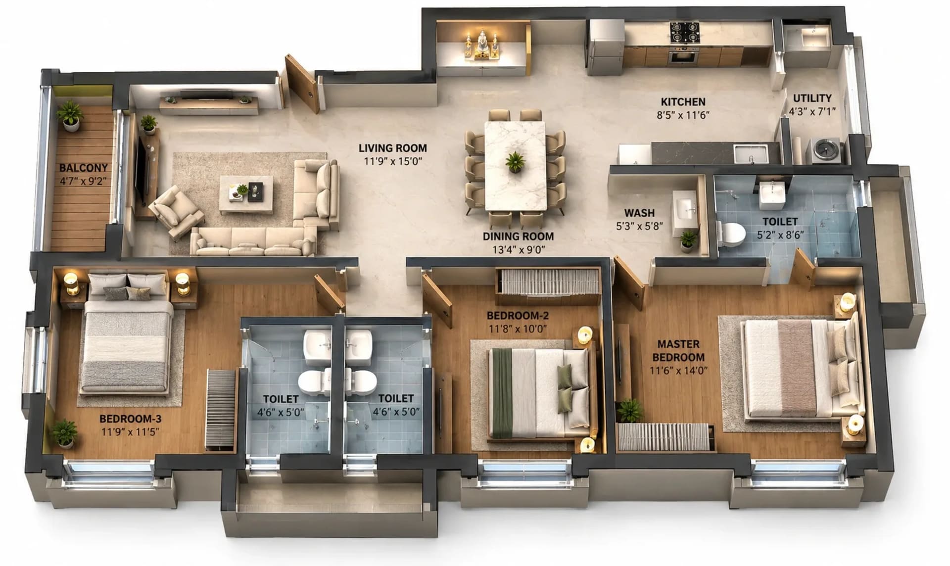 3 BHK Apartment Floor Plan – Aerllp Mbessy62